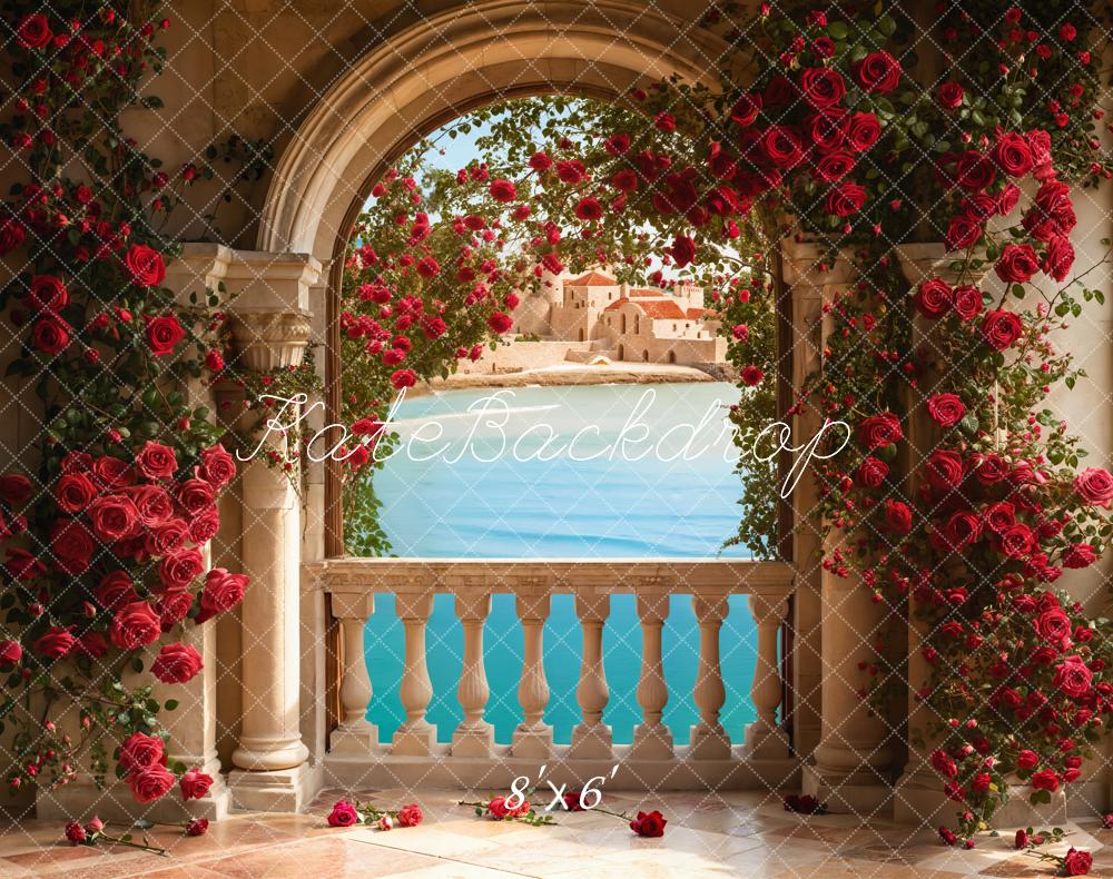 Kate Saint-Valentin Roses Balcon Arche Toile de fond en Laine conçue par Emetselch - Kate Backdrop FR