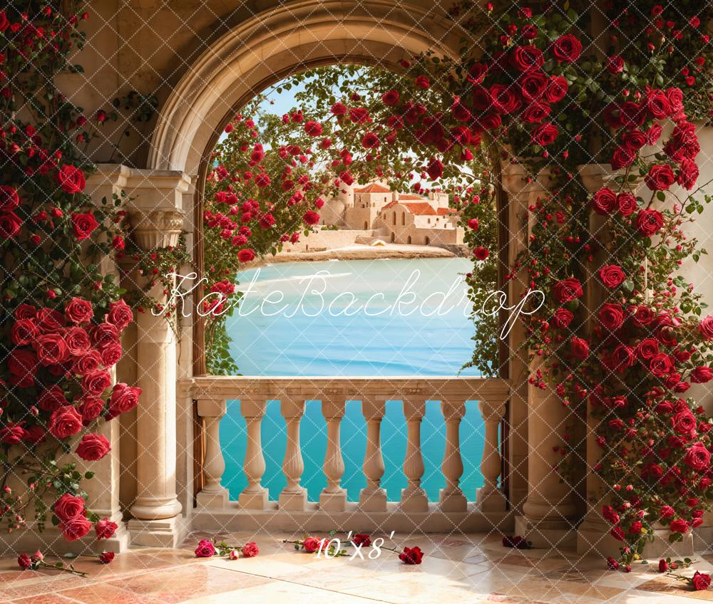 Kate Saint-Valentin Roses Balcon Arche Toile de fond en Laine conçue par Emetselch - Kate Backdrop FR