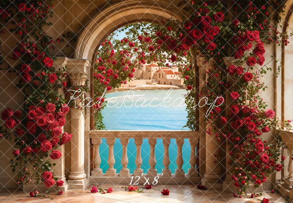 Kate Saint-Valentin Roses Balcon Arche Toile de fond en Laine conçue par Emetselch - Kate Backdrop FR