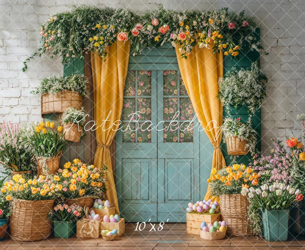Kate Pâques Œufs Fleurs Porte Rideau Toile de fond en Laine conçue par Emetselch - Kate Backdrop FR