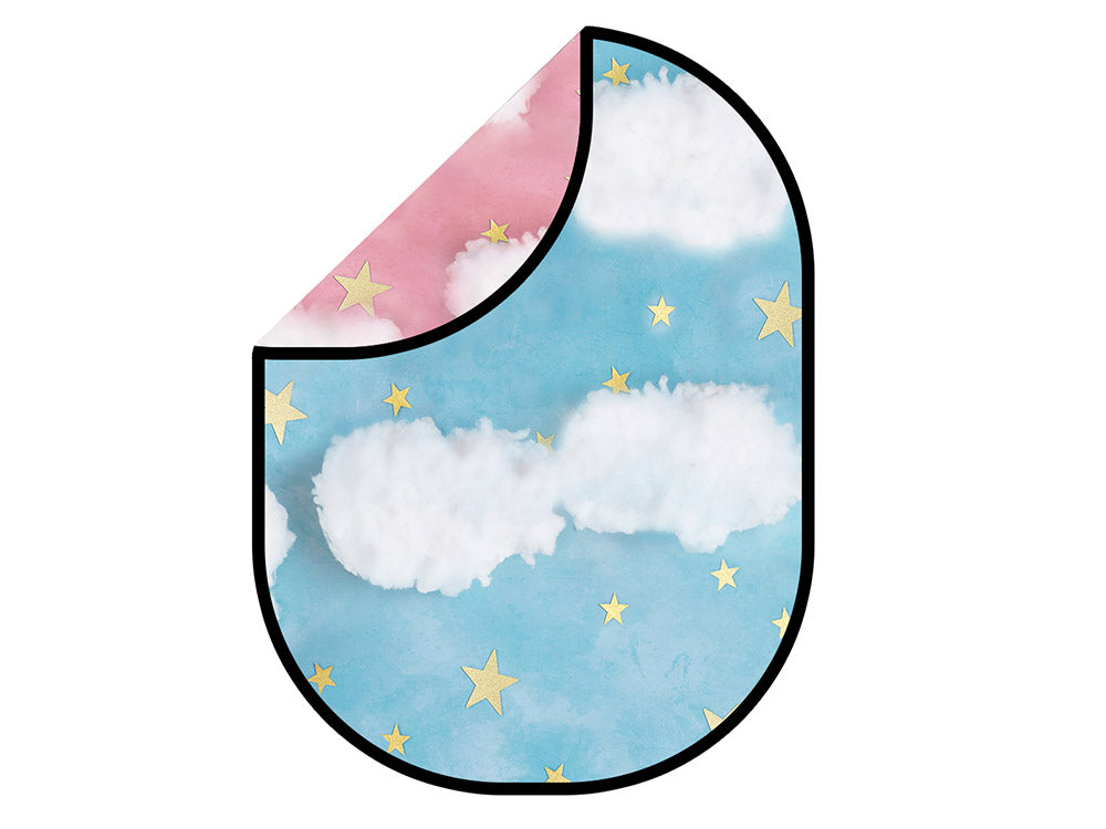 Kate Double-face Anniversaire Ciel Nuages Étoiles Bleu/Rose Toile de fond Pliable 5x6.5pi(1.5x2m) - Kate Backdrop FR