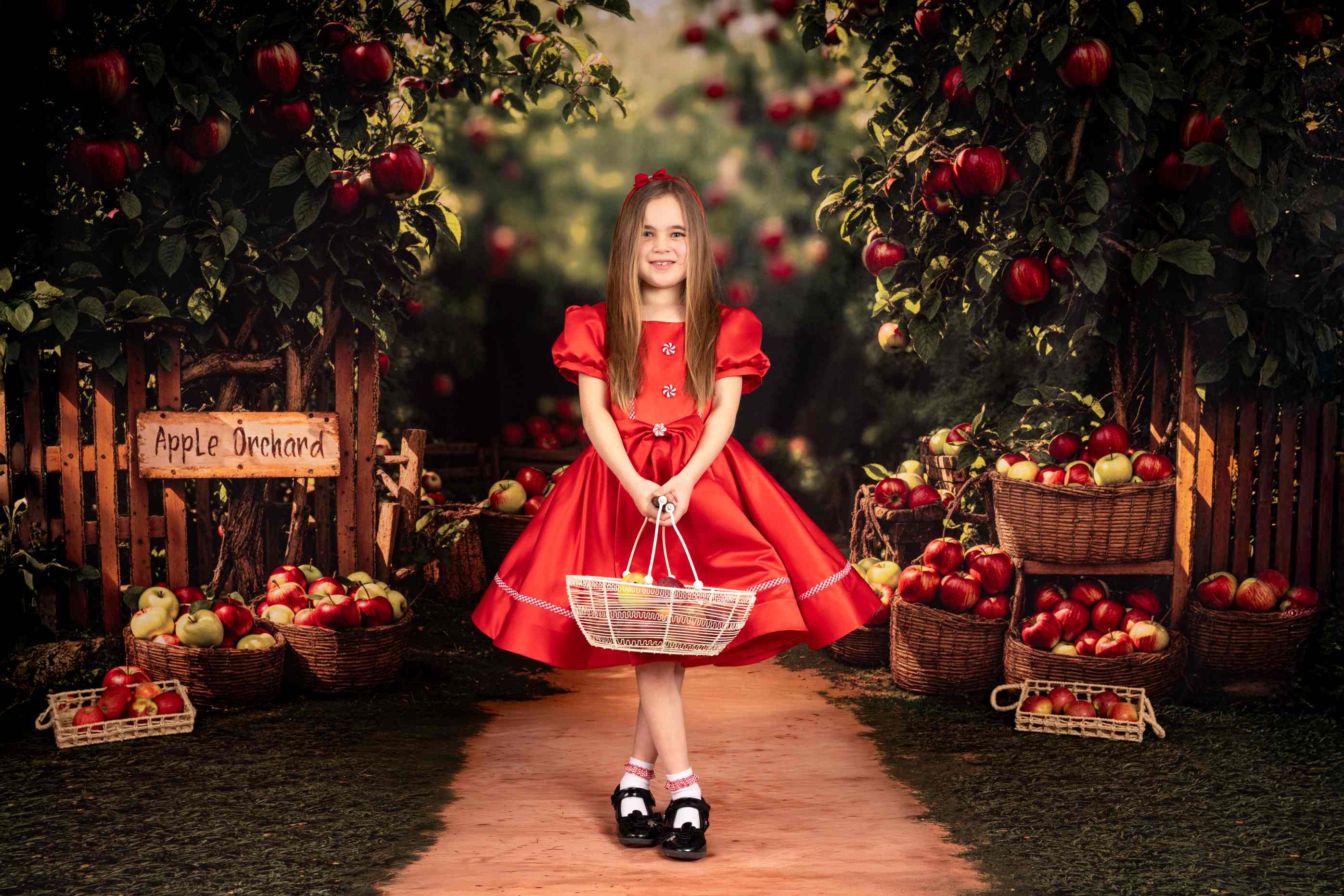 Kate Automne Verger de pommes Toile de fond+Jardin Chemin Verdure Sol Toile de fond - Kate Backdrop FR