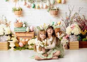 Kate Pâques Lapin Fleur Œufs Rustique Toile de fond conçue par Emetselch