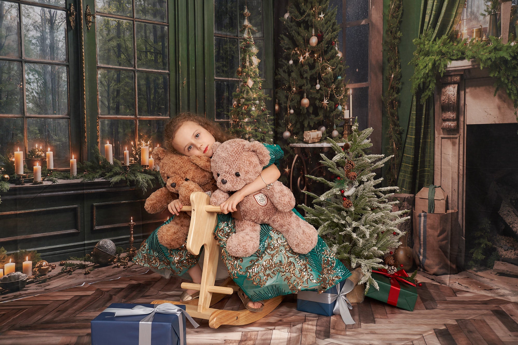 Kate Noël Cheminée Fenêtre Vert Ensemble de chambre (8pix8pi&10pix8pi&8pix10pi) - Kate Backdrop FR