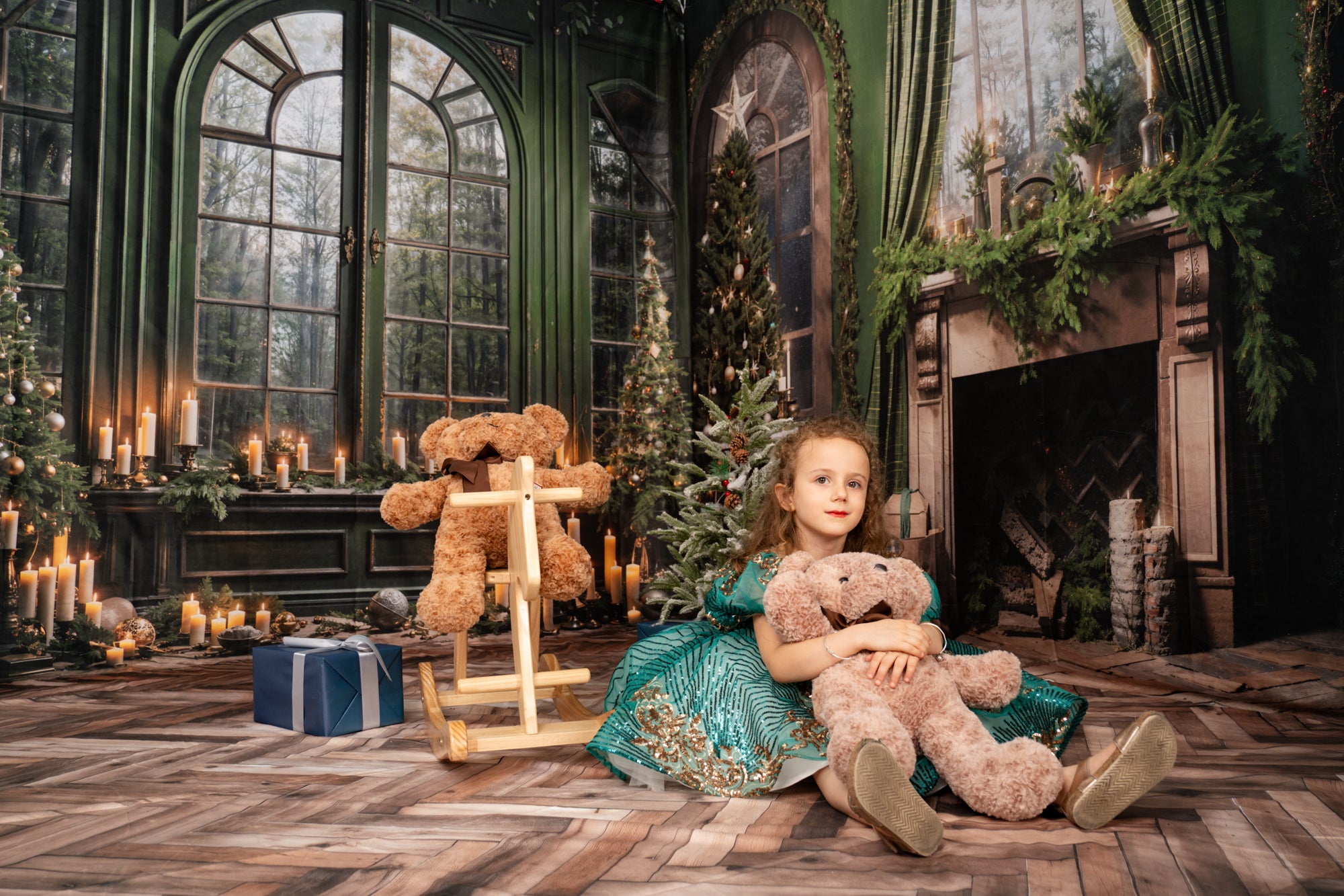 Kate Noël Cheminée Fenêtre Vert Ensemble de chambre (8pix8pi&10pix8pi&8pix10pi) - Kate Backdrop FR