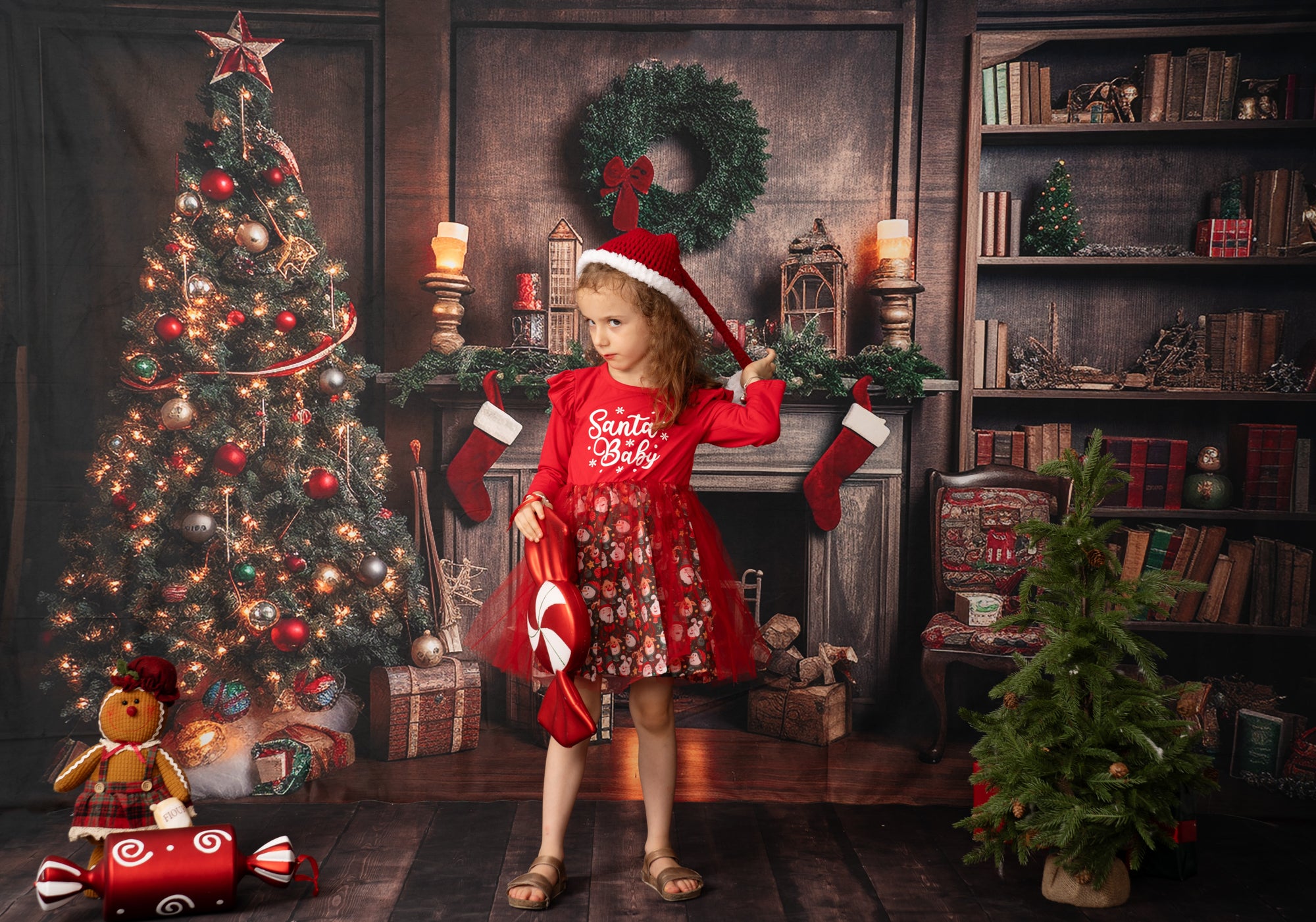 Kate Rétro Sapin de Noël Cheminée Livres Toile de fond pour la photographie - Kate Backdrop FR