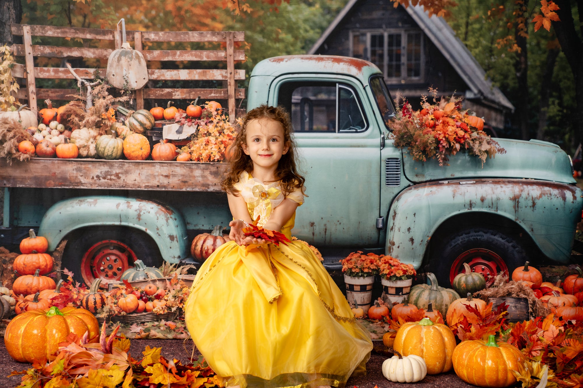 Kate Automne Camion Citrouille Récolte Toile de fond pour la photographie - Kate Backdrop FR