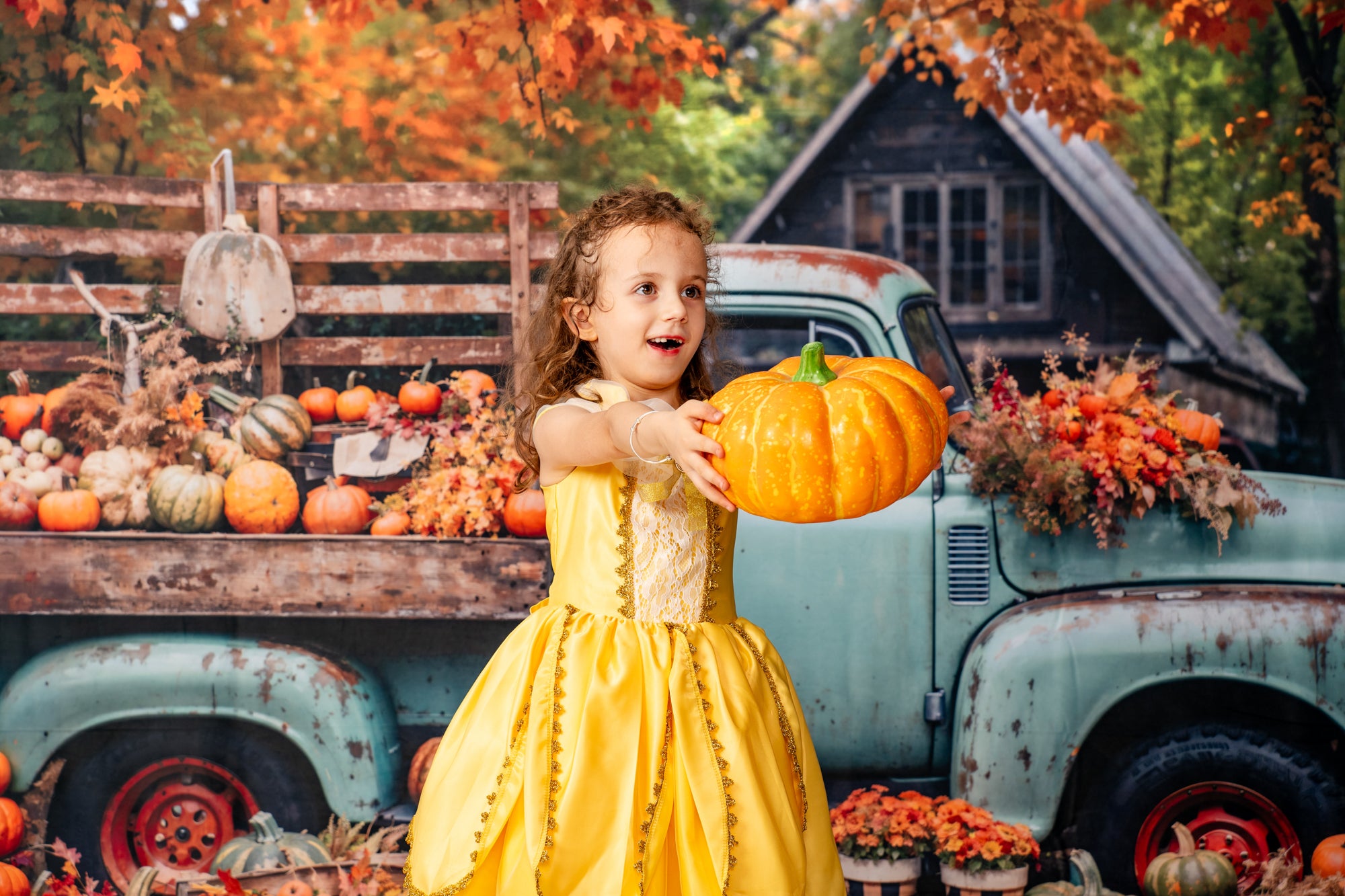 Kate Automne Camion Citrouille Récolte Toile de fond pour la photographie - Kate Backdrop FR