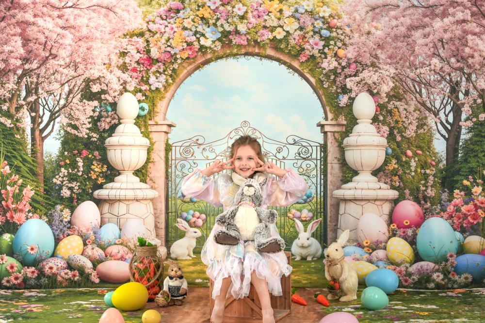 Kate Pâques Lapin Coloré Arche de fleurs Toile de fond conçue par Chain Photographie - Kate Backdrop FR