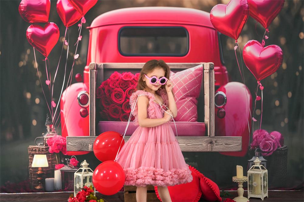 Kate Saint Valentin Amour Rouge Ballons Camion Toile de fond conçue par Chain Photographie - Kate Backdrop FR
