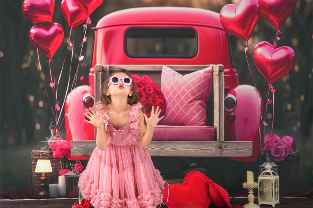 Kate Saint Valentin Amour Rouge Ballons Camion Toile de fond conçue par Chain Photographie - Kate Backdrop FR