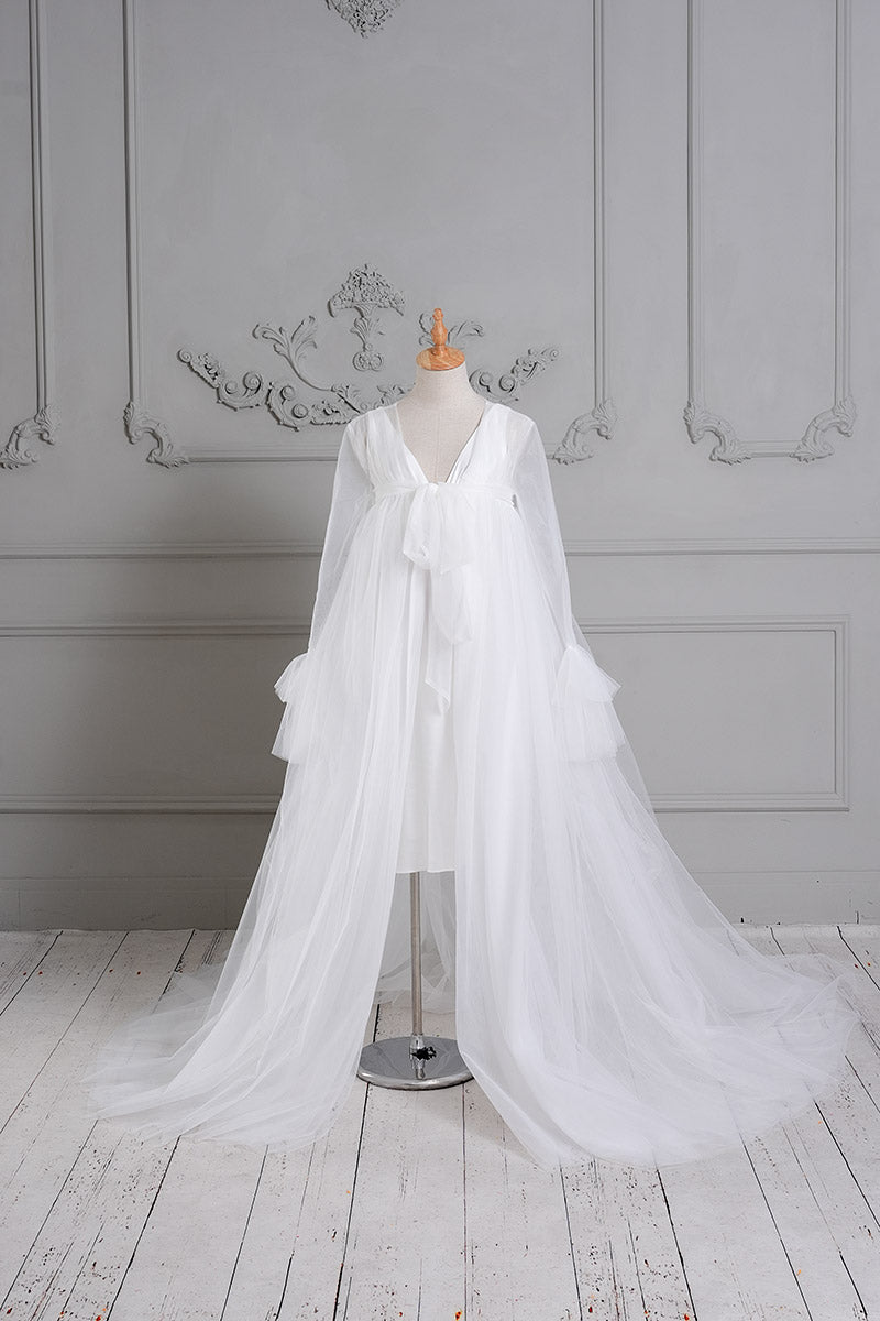 Kate Fendue Col en V Manches longues Robe de Grossesse pour Séance Photo - Kate Backdrop FR