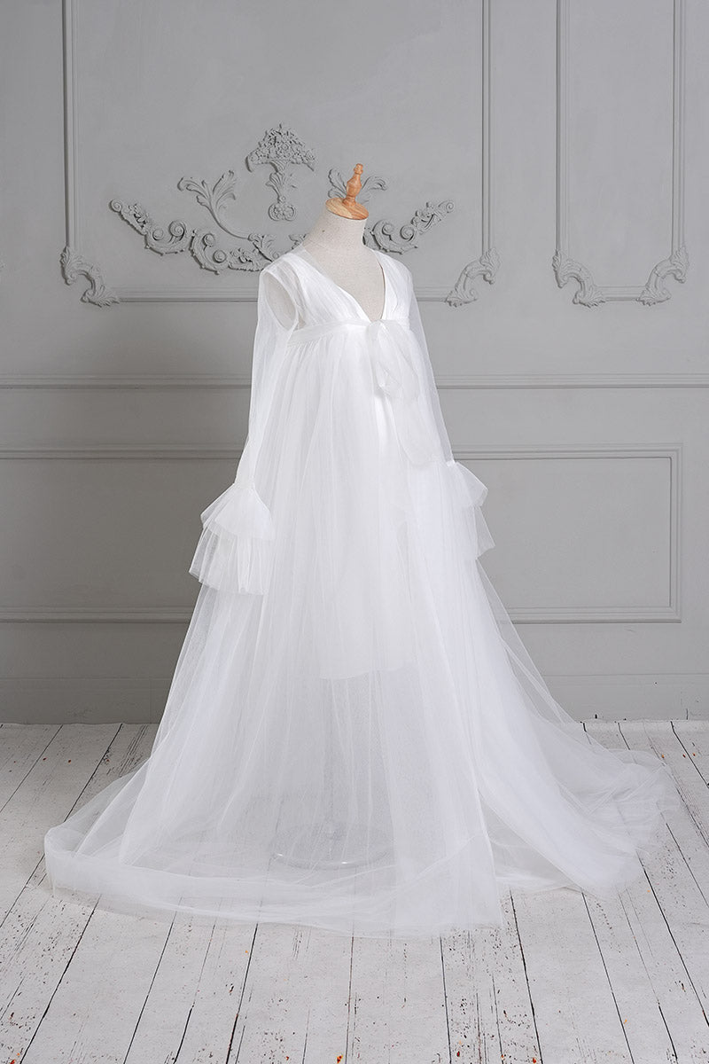 Kate Fendue Col en V Manches longues Robe de Grossesse pour Séance Photo - Kate Backdrop FR