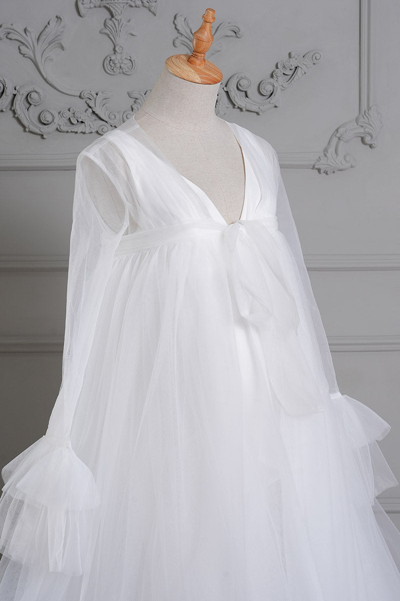 Kate Fendue Col en V Manches longues Robe de Grossesse pour Séance Photo - Kate Backdrop FR