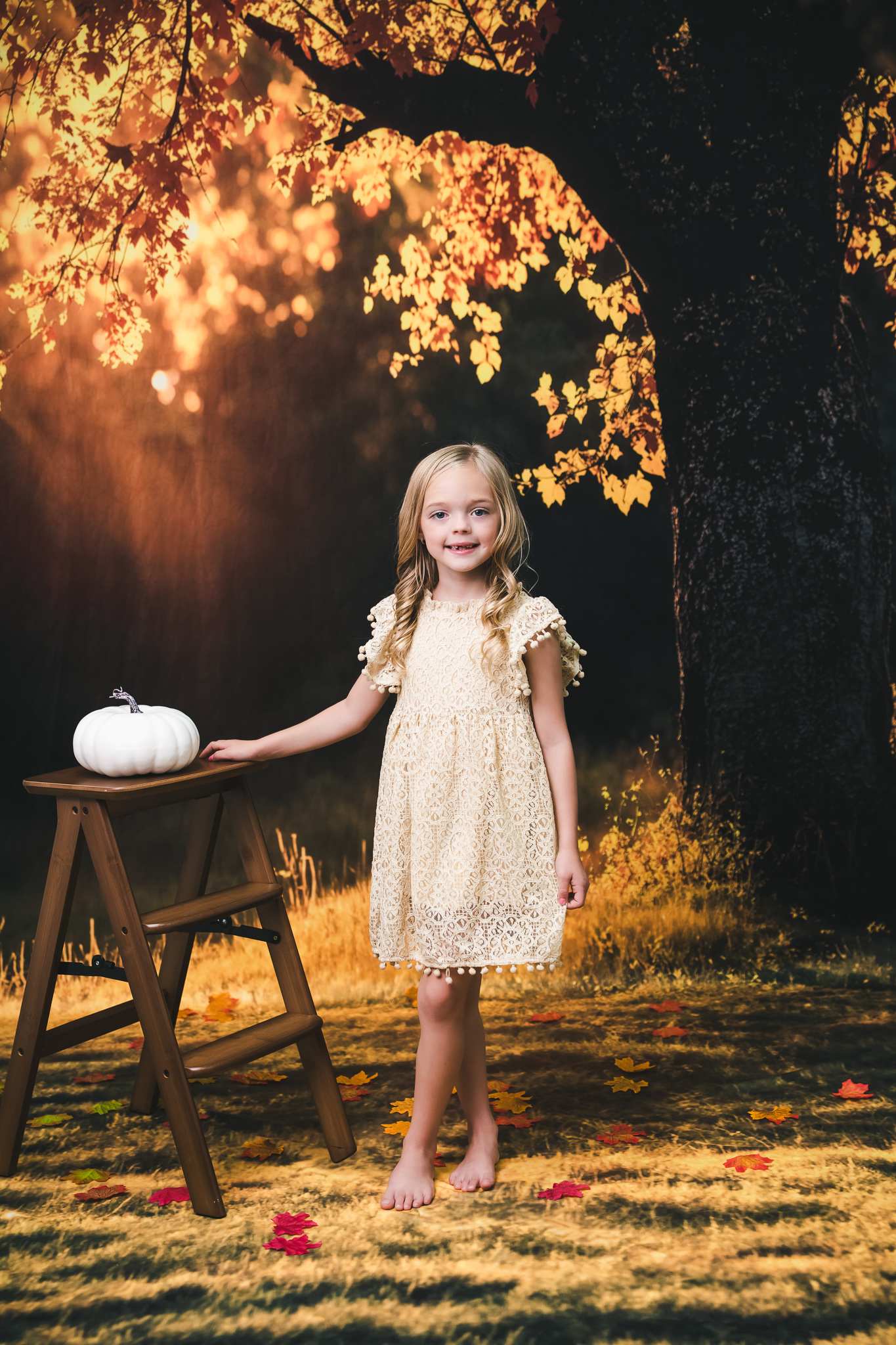 Kate Abricot Dentelle Manches volantées Robe Enfant Pour la Photographie - Kate Backdrop FR