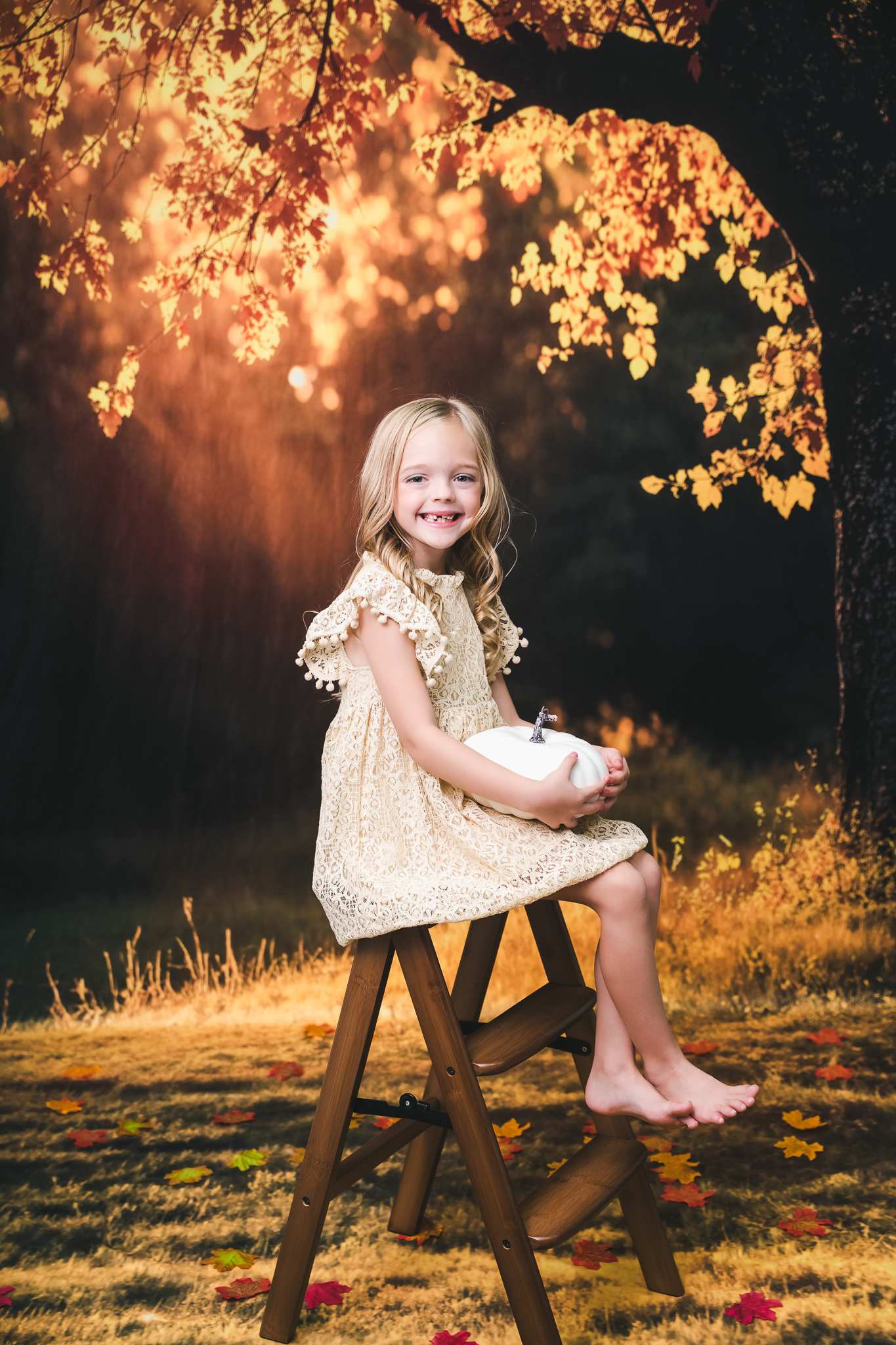 Kate Abricot Dentelle Manches volantées Robe Enfant Pour la Photographie - Kate Backdrop FR