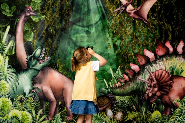 Kate Été Jungle Aventure Dinosaures Toile de fond conçue par Mandy Ringe - Kate Backdrop FR