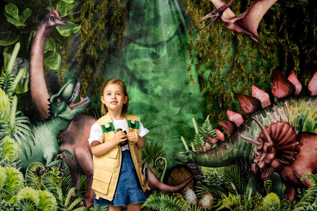 Kate Été Jungle Aventure Dinosaures Toile de fond conçue par Mandy Ringe - Kate Backdrop FR