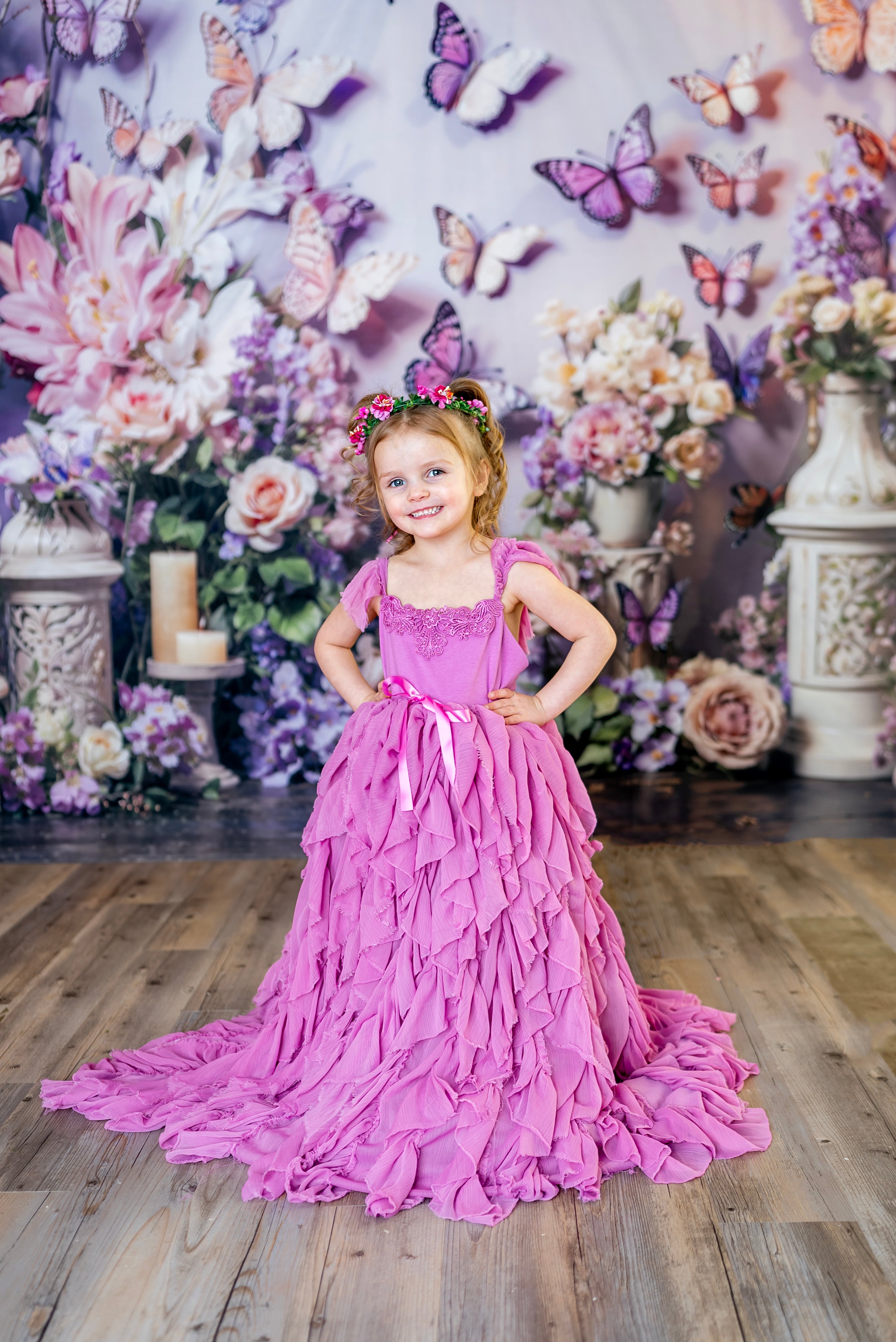 Kate Printemps Rose et Violet Fleurs Papillon Toile de fond conçue par Emetselch - Kate Backdrop FR