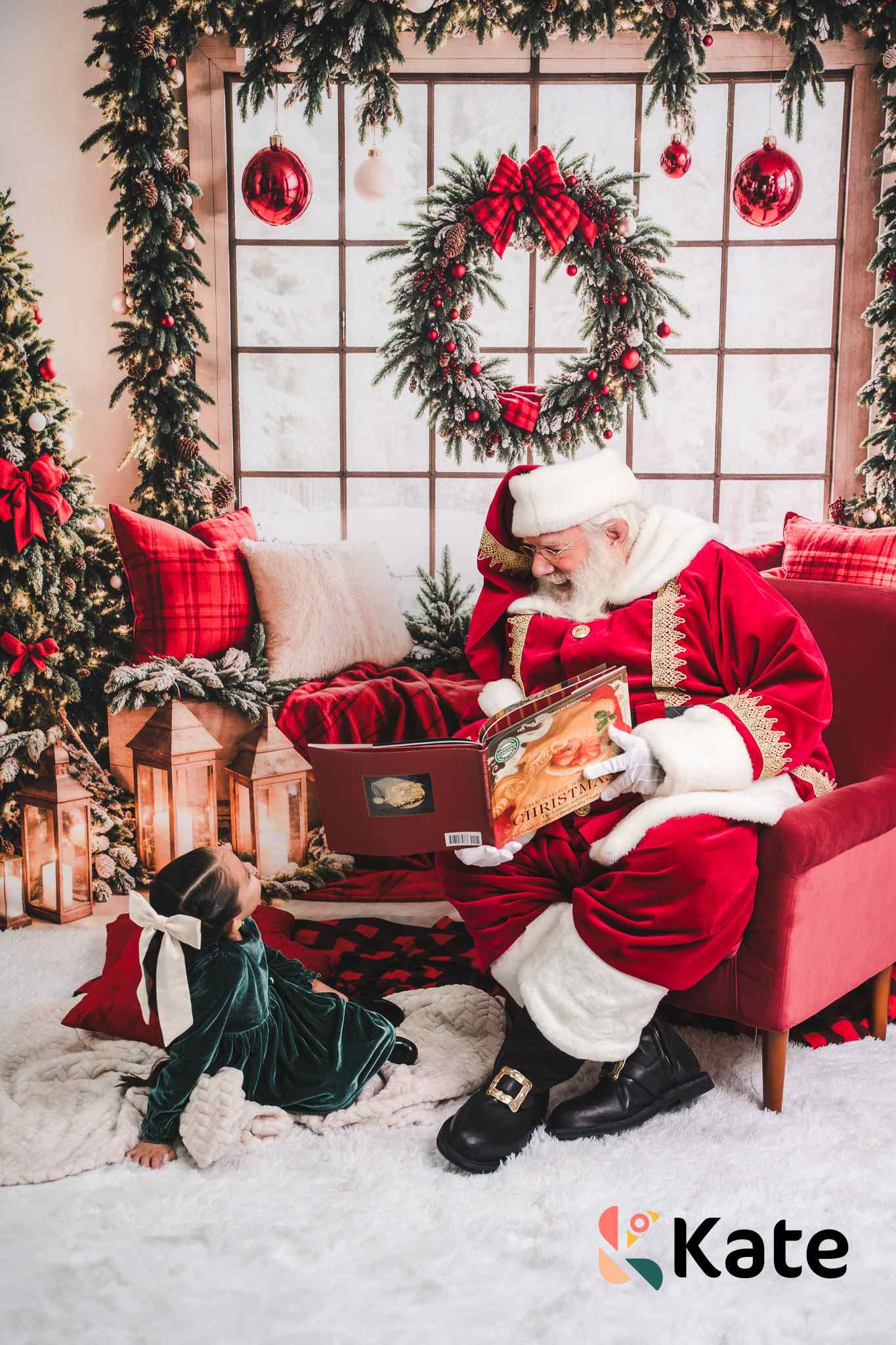 Kate Sapin de Noël Fenêtre Guirlande Couverture Toile de fond conçue par Emetselch - Kate Backdrop FR
