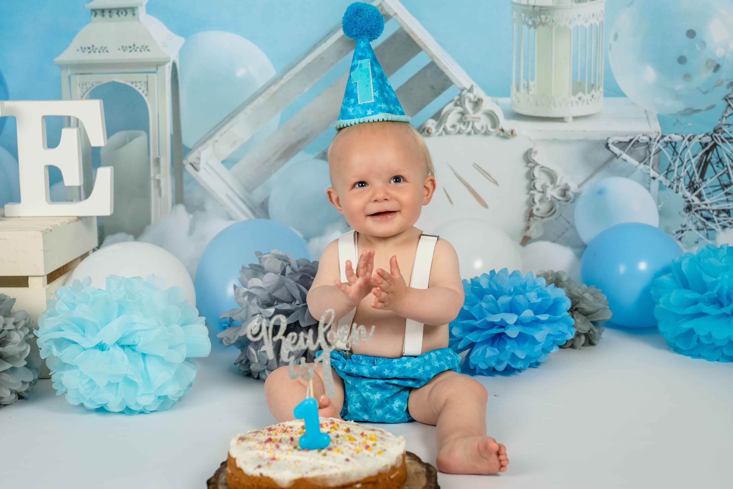 Kate Ballons Bleu Élégant Cake smash Toile de fond conçu par Emetselch - Kate Backdrop FR