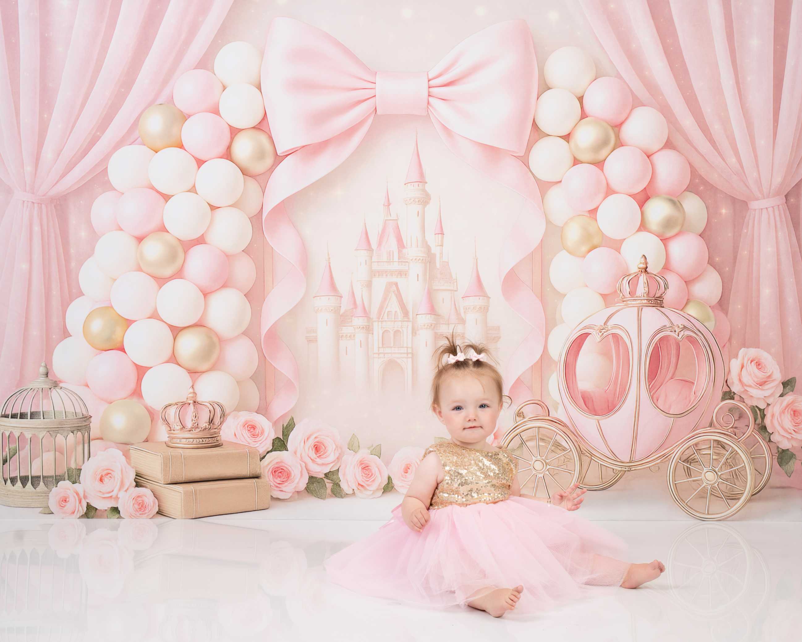 Kate Princesse Château Carrosse Rose Toile de fond conçue par Ashley Paul - Kate Backdrop FR