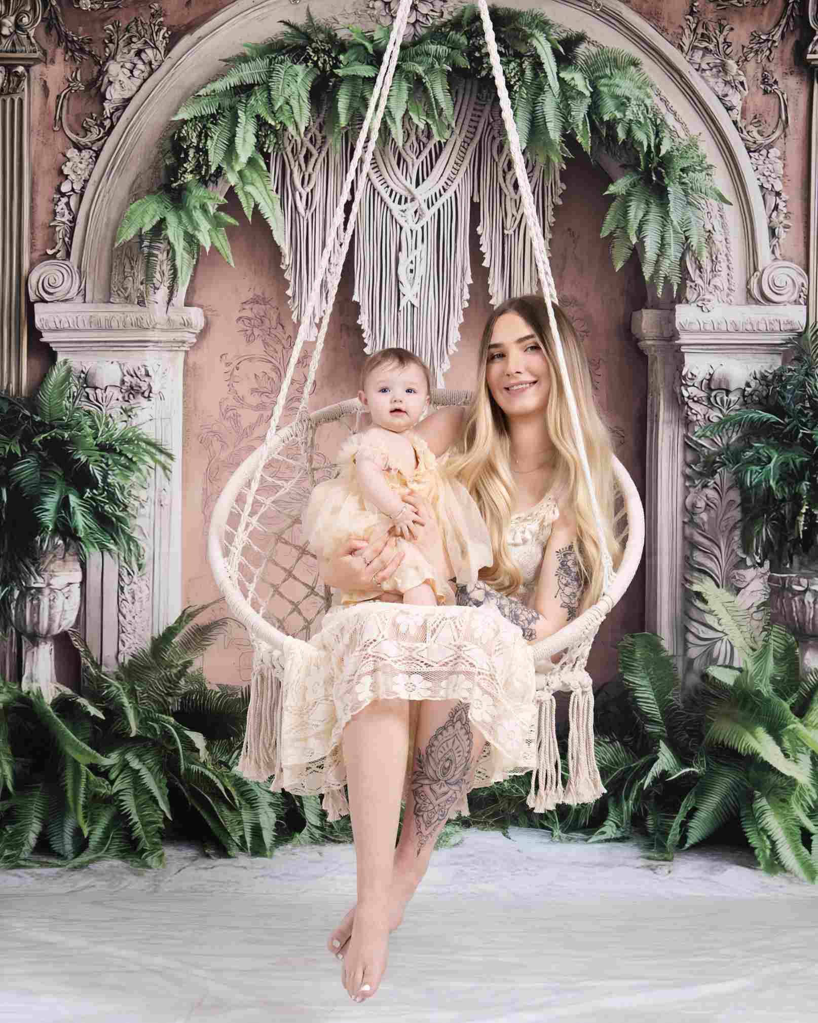 Kate Sweep Mur-à-Sol Bohème Tropical Arche Plantes Toile de fond conçue par Mini MakeBelieve - Kate Backdrop FR