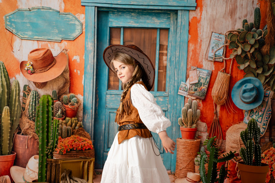 Kate Cactus Cowboy Porte Bottes Toile de fond conçue par Emetselch - Kate Backdrop FR