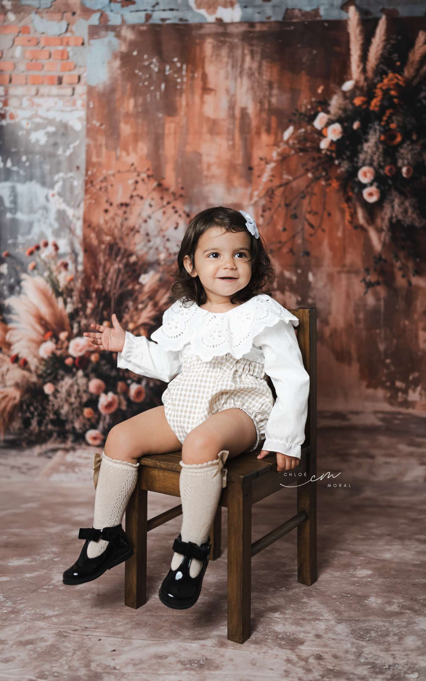 Kate Bohème Fleur séchée Vieux Brique Toile de fond+Abstrait Beige Marron Clair Texture Sol Toile de fond - Kate Backdrop FR