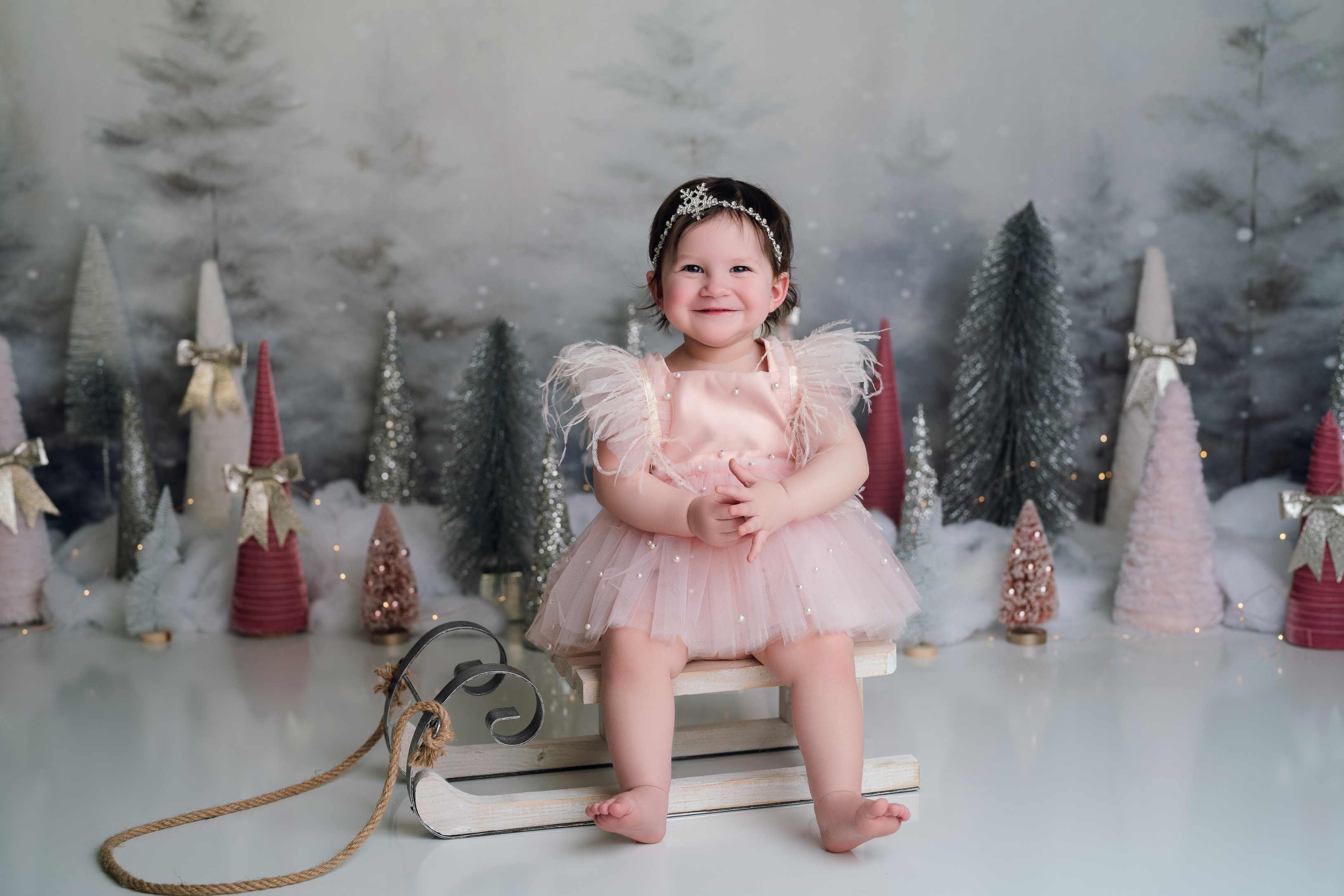 Kate Hiver Neige Arbres Bokeh Toile de fond conçue par Patty Robert - Kate Backdrop FR