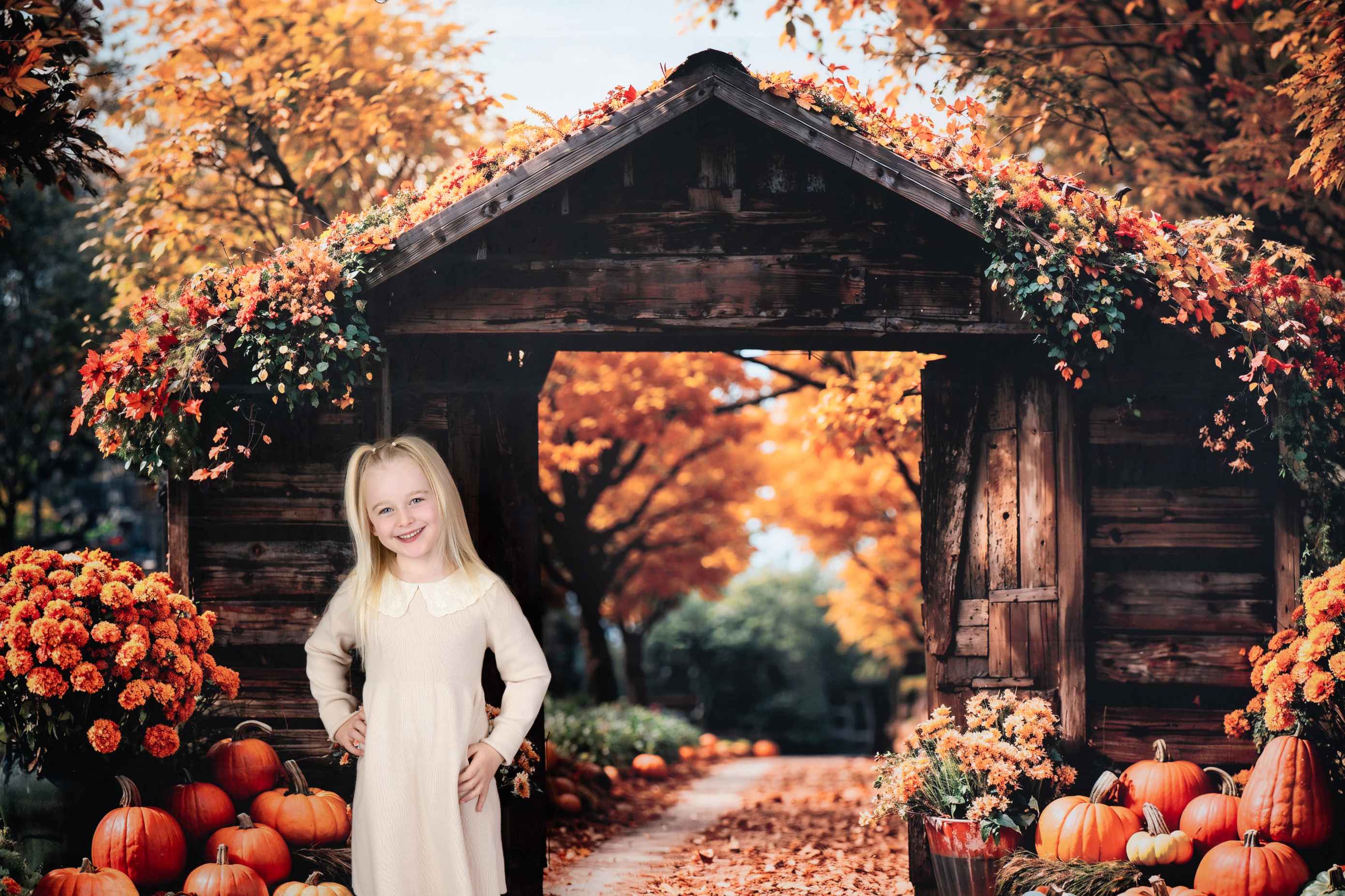 Kate Automne Forêt Citrouille Grange Porte Toile de fond conçue par Emetselch - Kate Backdrop FR