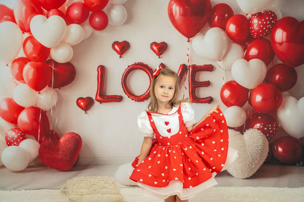Kate Saint Valentin Cœur Ballons LOVE Rouge Toile de fond conçue par Emetselch - Kate Backdrop FR