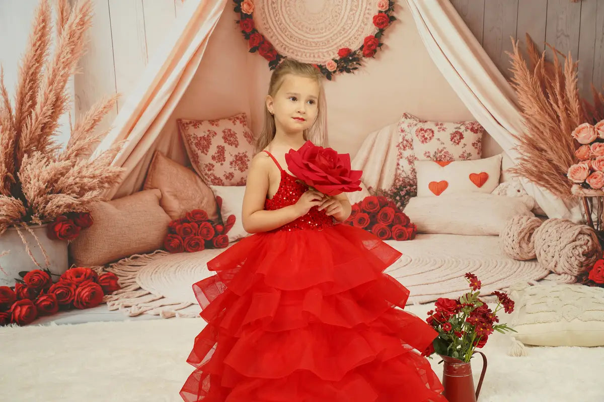 Kate Printemps Rouge Paillettes Tulle Robe Enfant Pour la Photographie - Kate Backdrop FR