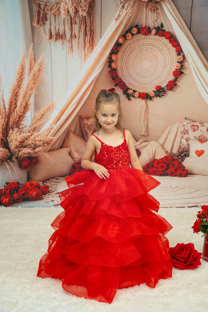 Kate Printemps Rouge Paillettes Tulle Robe Enfant Pour la Photographie - Kate Backdrop FR