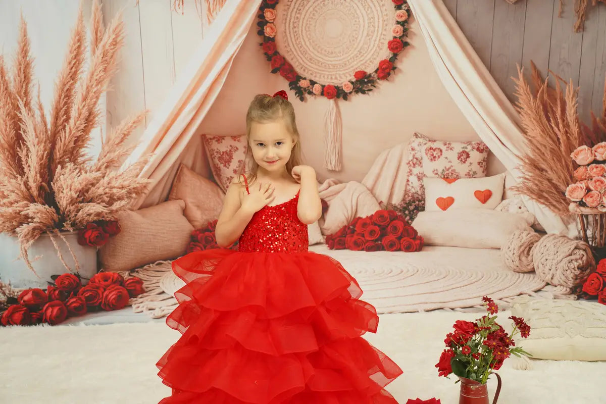 Kate Printemps Rouge Paillettes Tulle Robe Enfant Pour la Photographie - Kate Backdrop FR