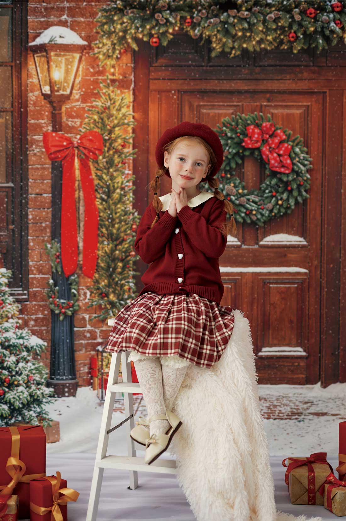 Kate Hiver Noël Lumière Rouge Porte en Bois Kit Photo