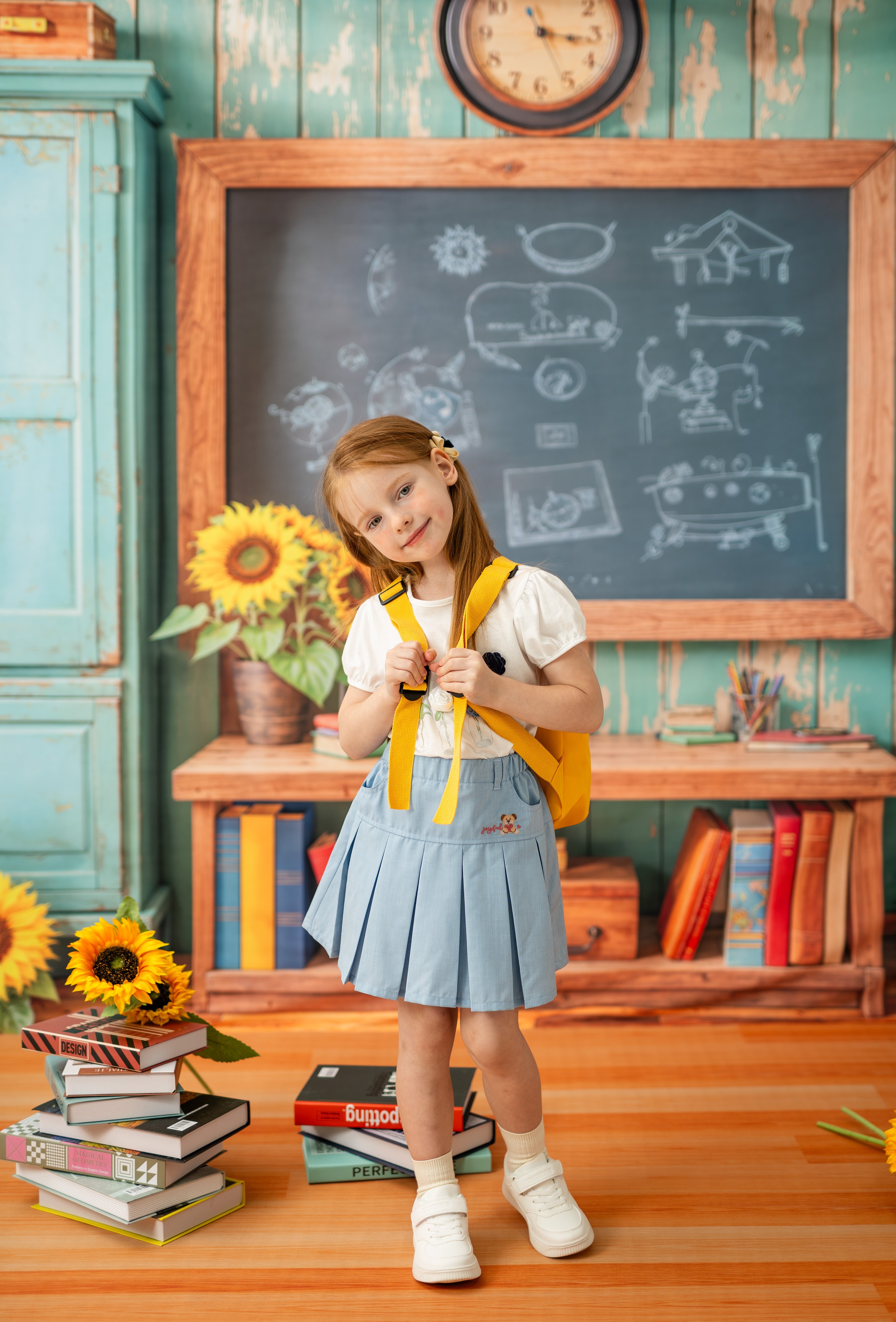 Kate Scolaire Tableau noir Livres Tournesol Kit Photo - Kate Backdrop FR