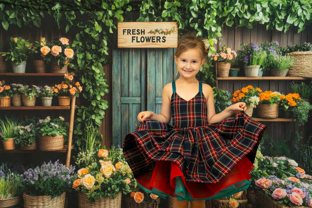 Kate Printemps Boutique de Fleurs Rustique Toile de fond conçue par Mini MakeBelieve - Kate Backdrop FR