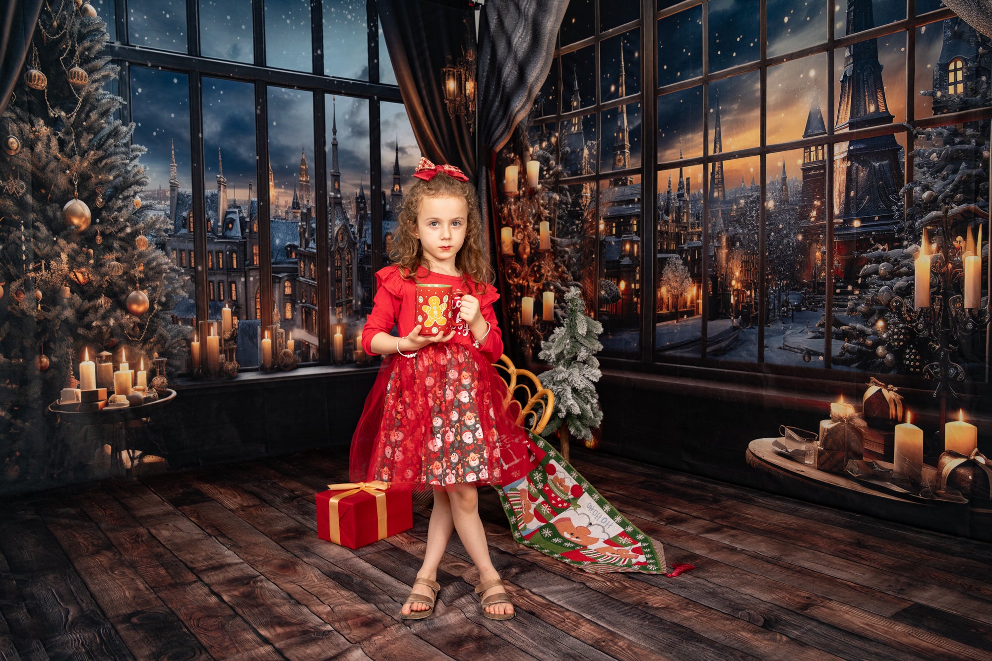 Kate Noël Ville enneigée Fenêtre Nuit Bougie Ensemble de chambre (8pix8pi&10pix8pi&8pix10pi) - Kate Backdrop FR