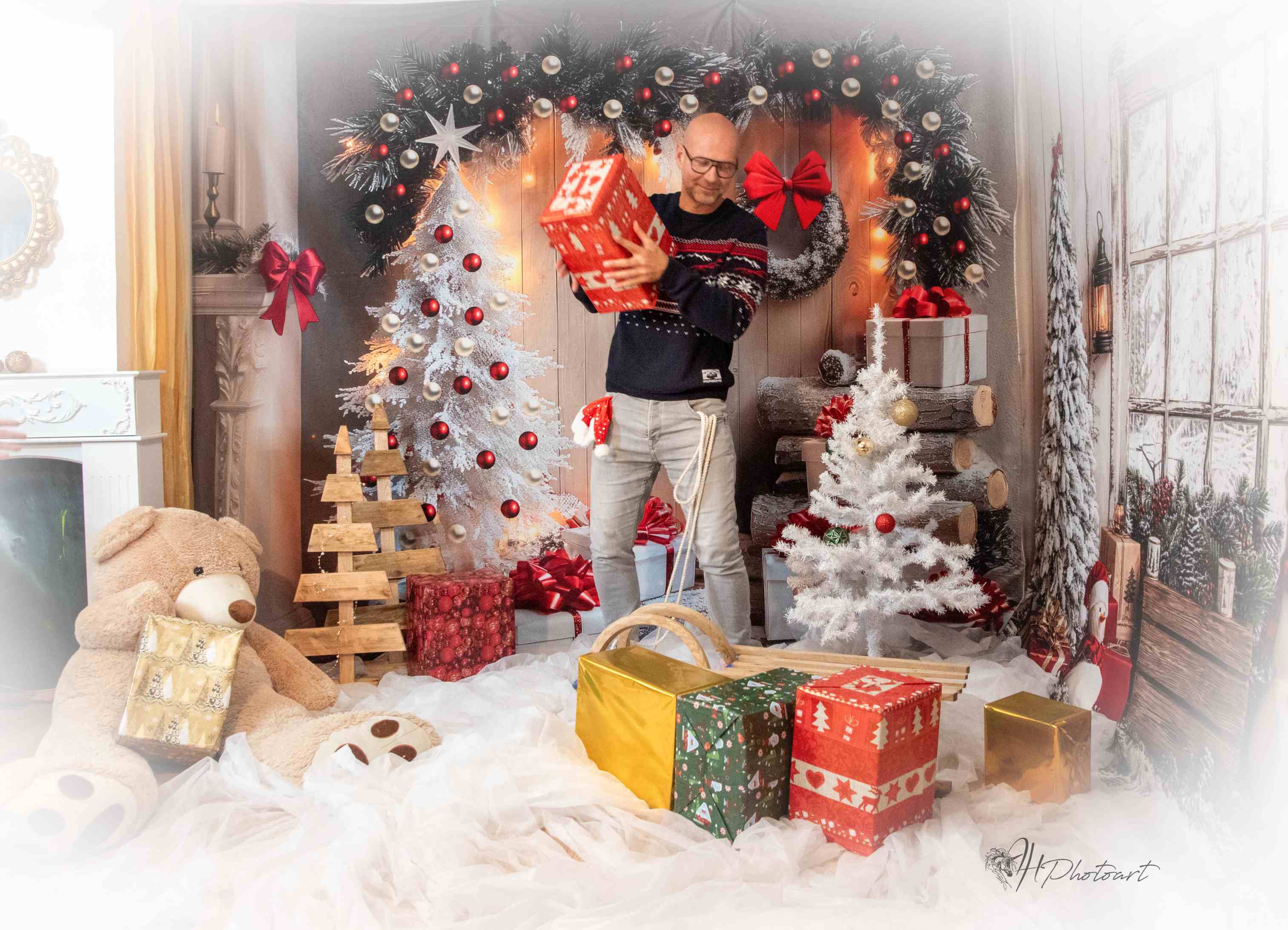 Kate Noël Arbre Blanc Cadeaux Lumière Toile de fond conçue par Mini MakeBelieve - Kate Backdrop FR