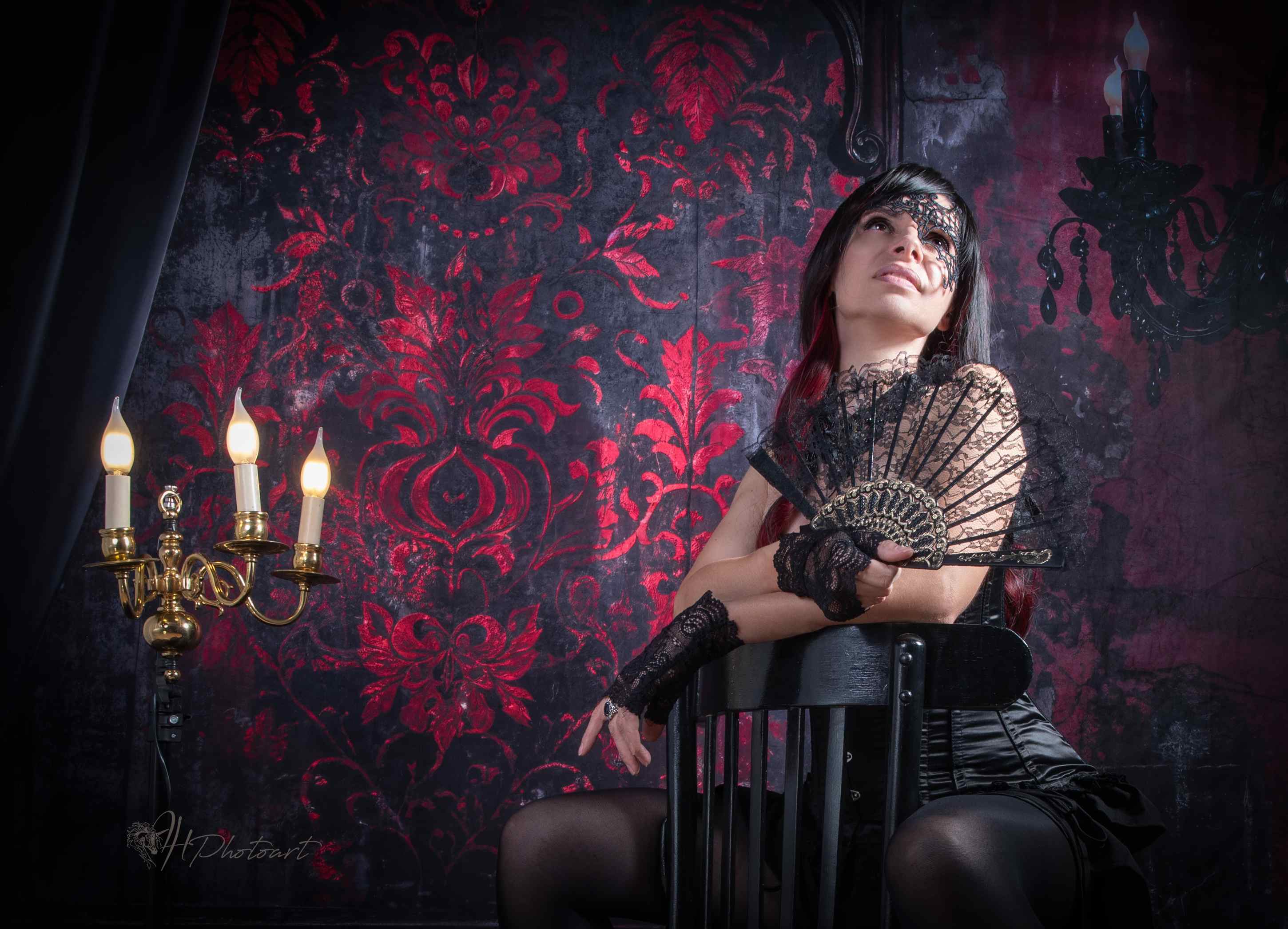 Kate Halloween Rideaux Noir Mur rétro Rouge Toile de fond conçue par Chain Photographie - Kate Backdrop FR