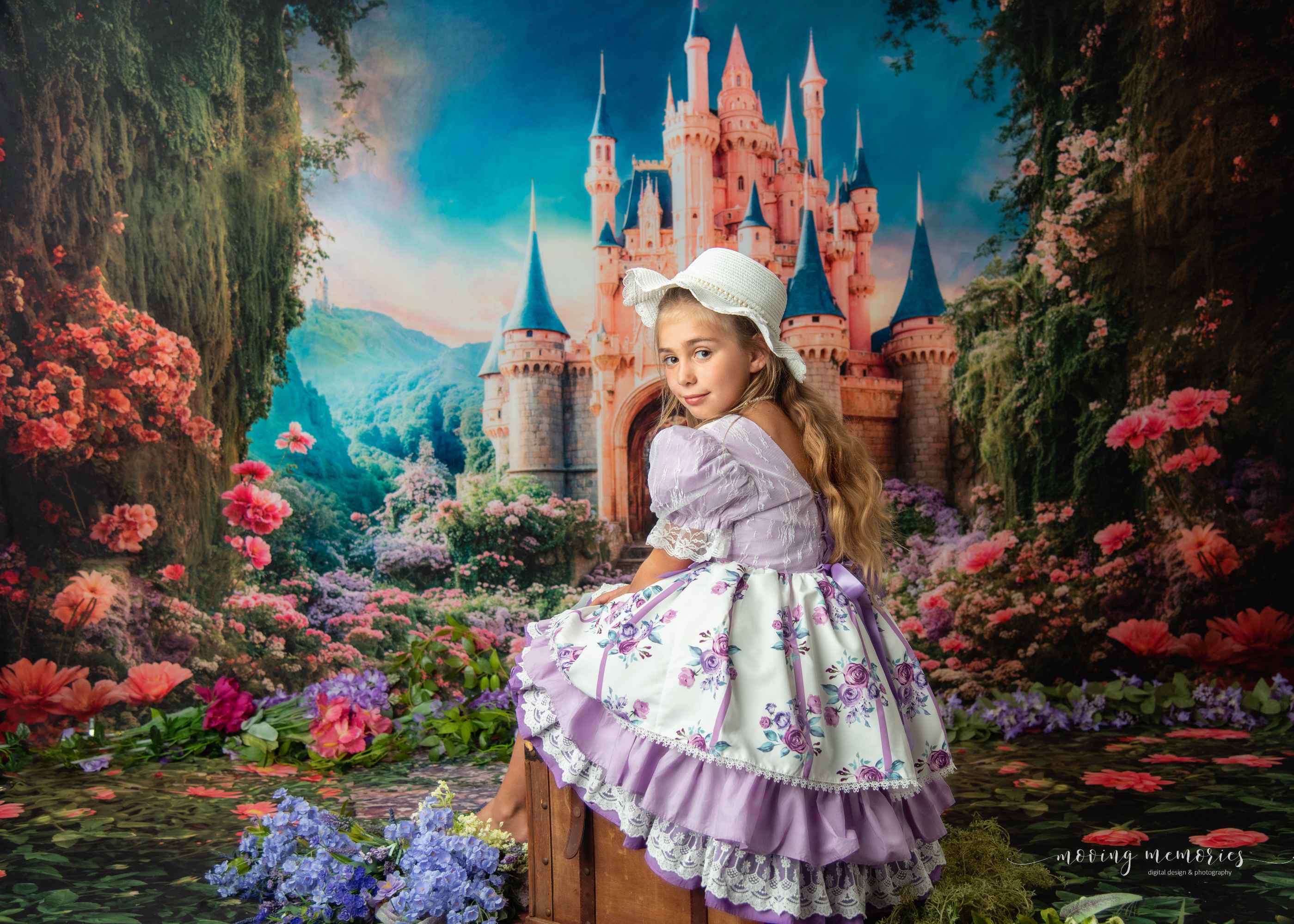 Kate Printemps Fantaisie Forêt Fleur Château Toile de fond+Saint Valentin Fleurs Rose Pierre Sol Toile de fond - Kate Backdrop FR