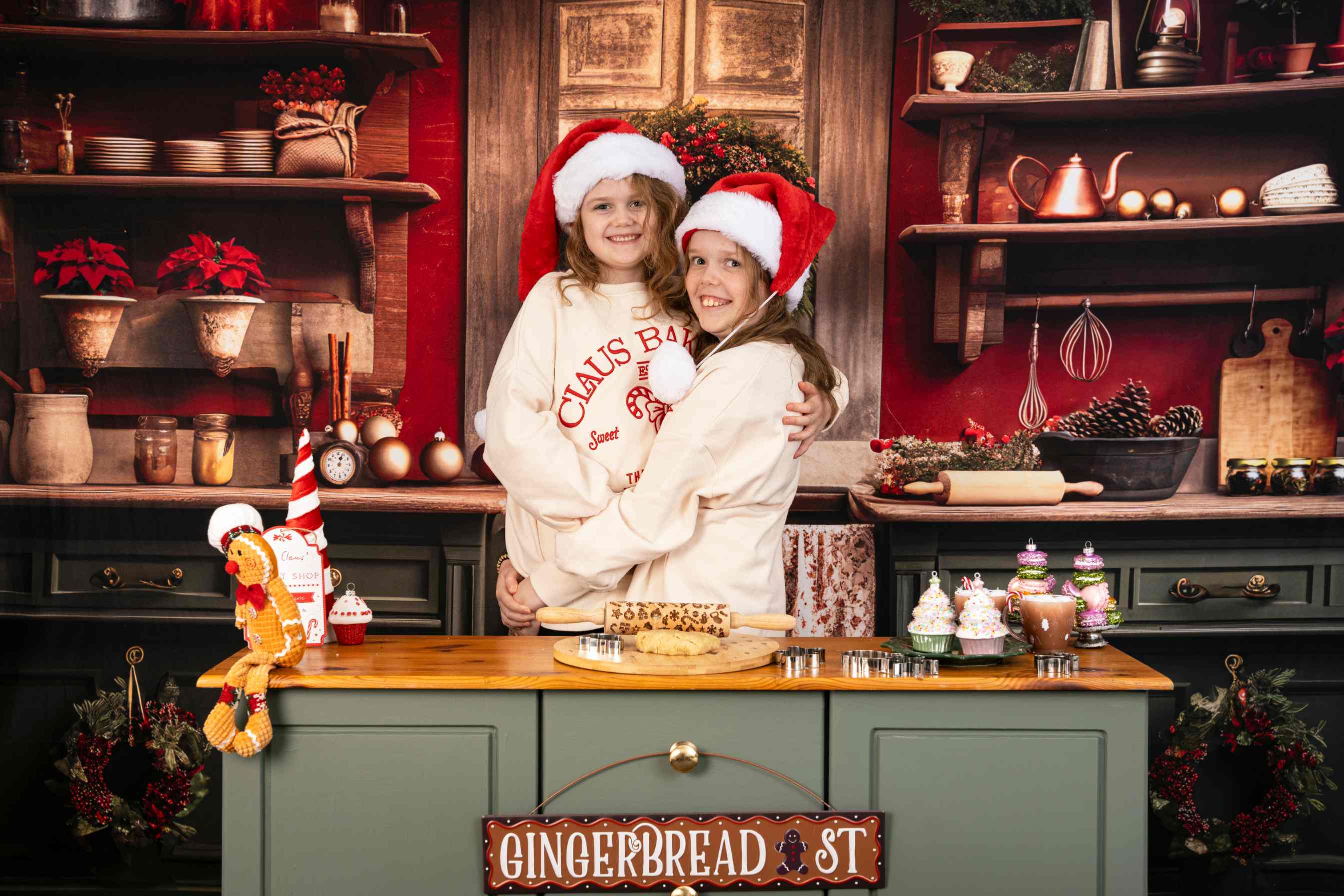 Kate Rouge Vert Noël Cuisine Toile de fond conçue par Mandy Ringe - Kate Backdrop FR