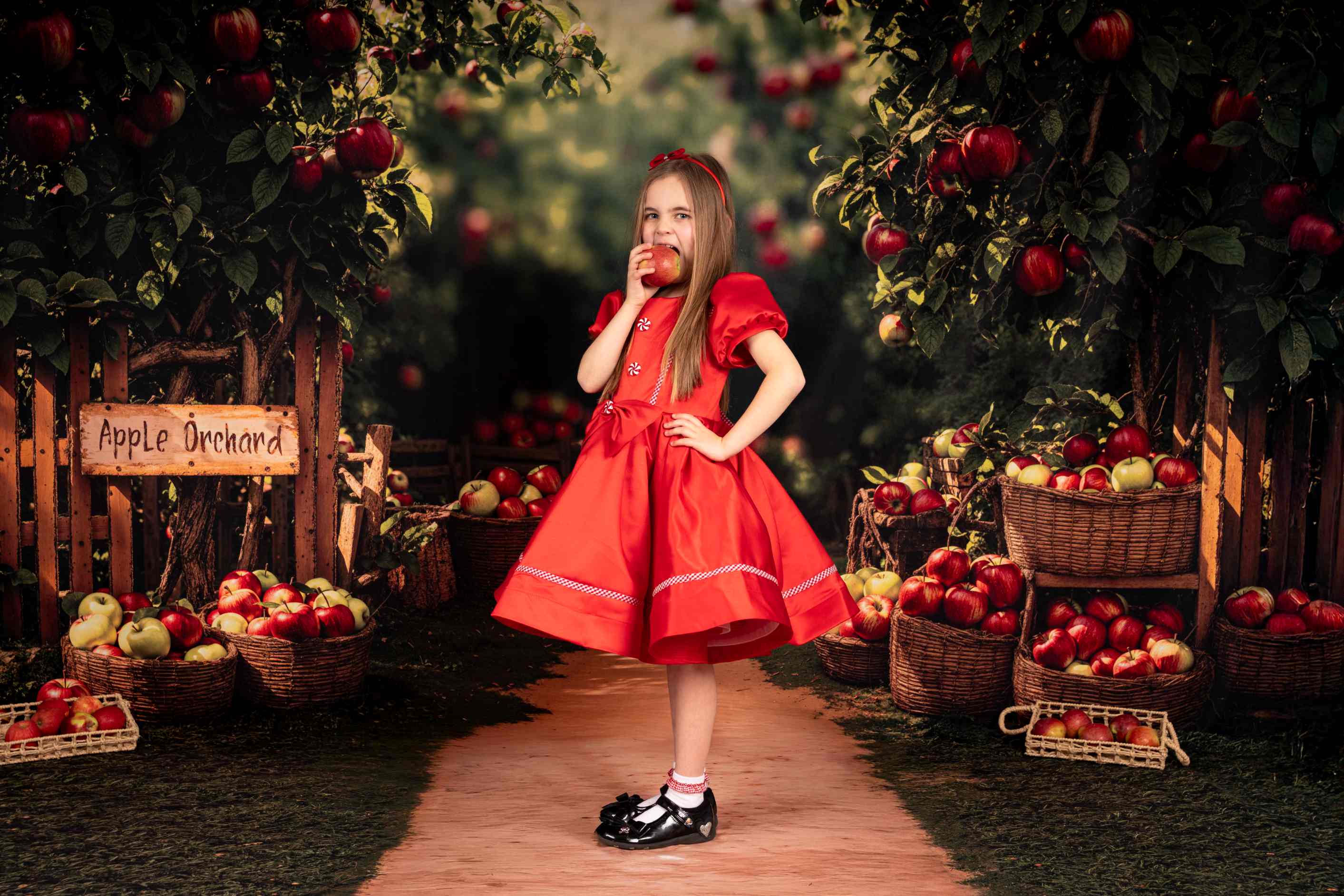 Kate Automne Verger de pommes Toile de fond+Jardin Chemin Verdure Sol Toile de fond - Kate Backdrop FR