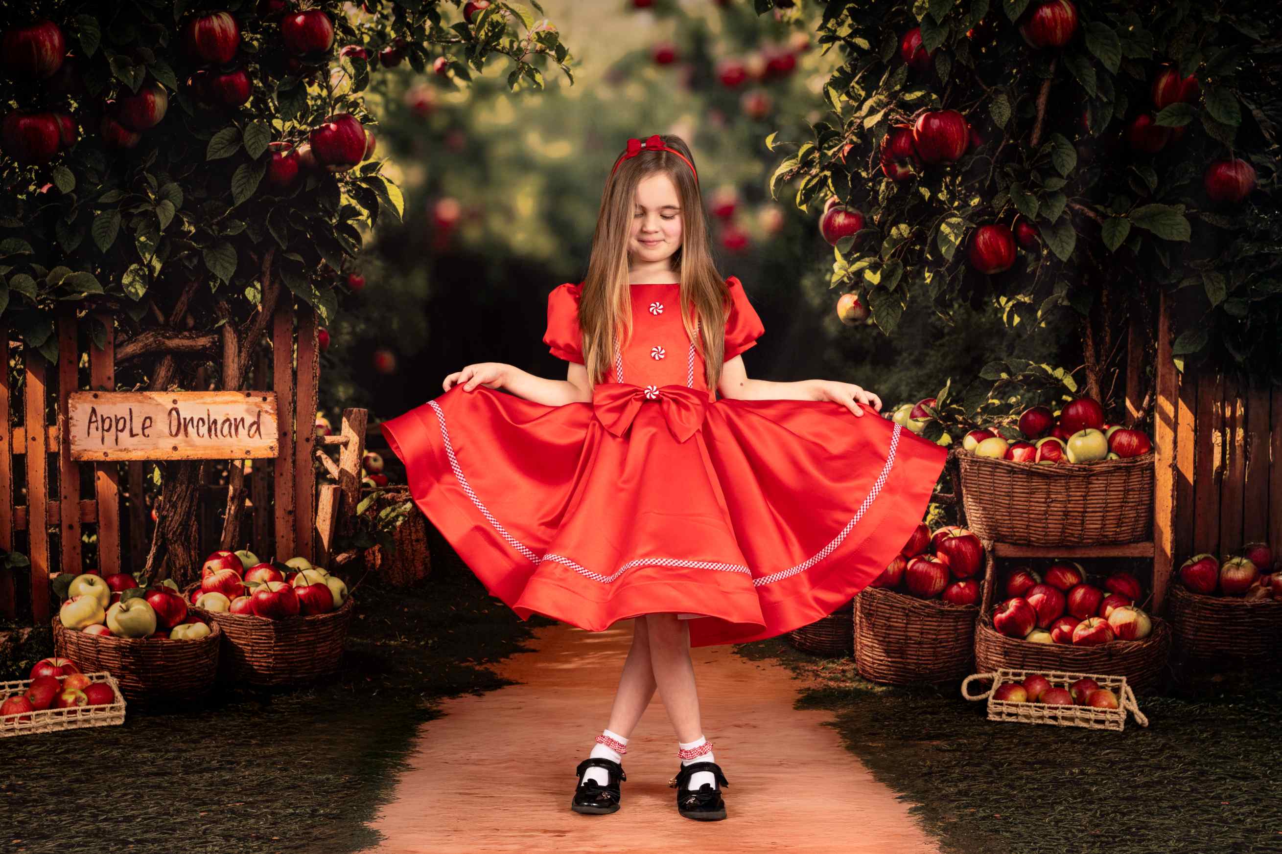 Kate Automne Verger de pommes Toile de fond+Jardin Chemin Verdure Sol Toile de fond - Kate Backdrop FR