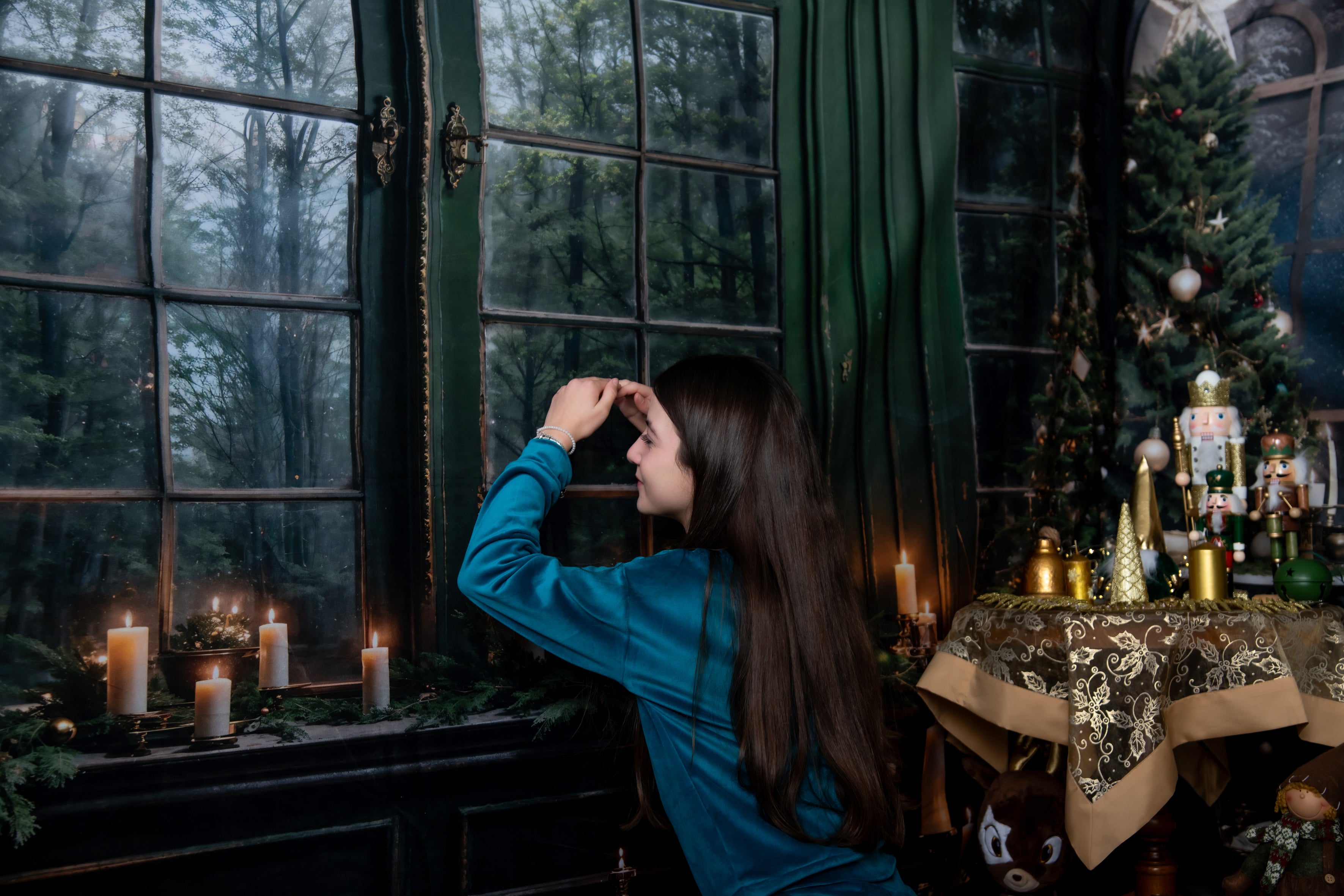 Kate Noël Cheminée Fenêtre Vert Ensemble de chambre (8pix8pi&10pix8pi&8pix10pi) - Kate Backdrop FR