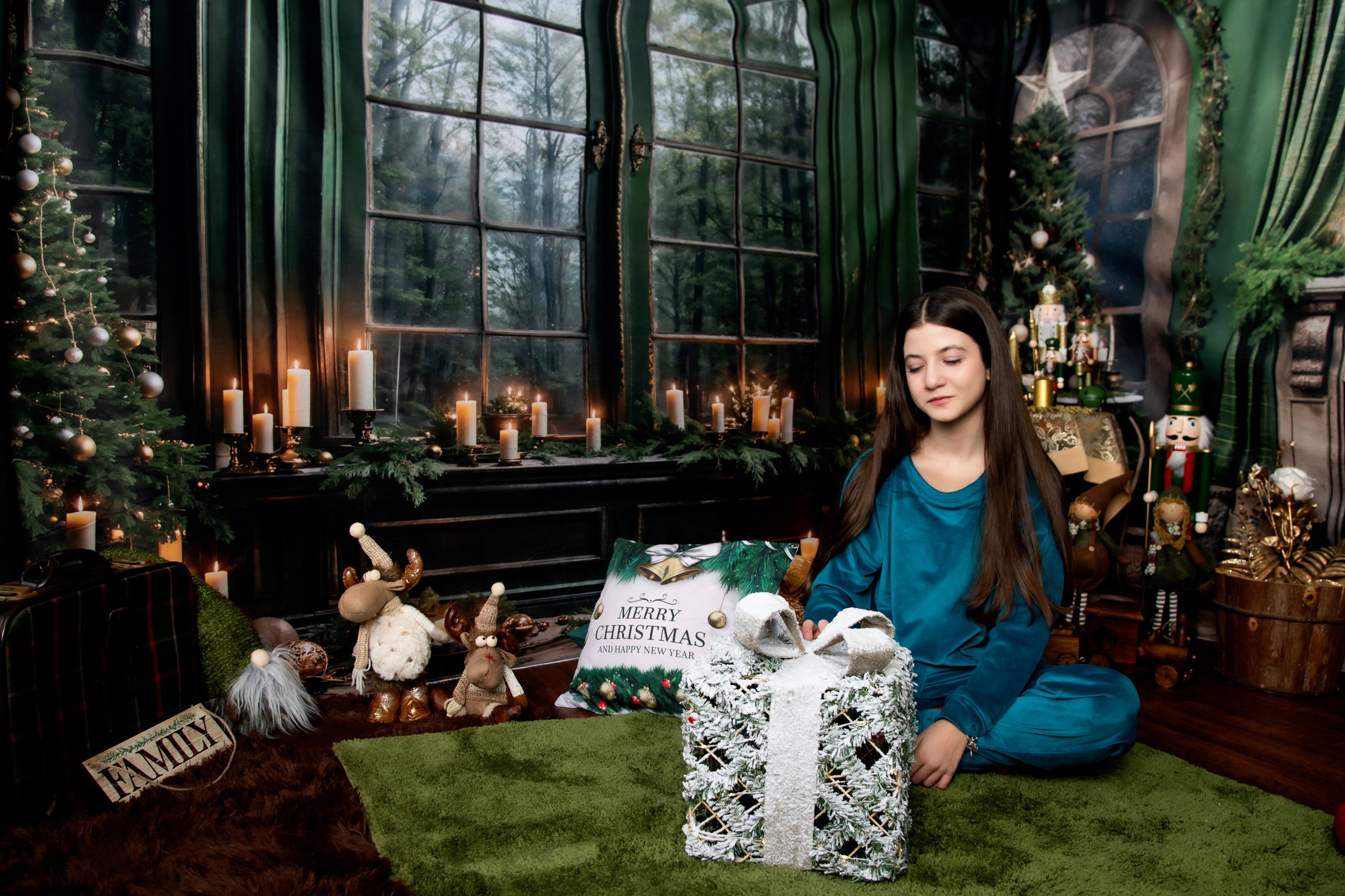 Kate Noël Cheminée Fenêtre Vert Ensemble de chambre (8pix8pi&10pix8pi&8pix10pi) - Kate Backdrop FR