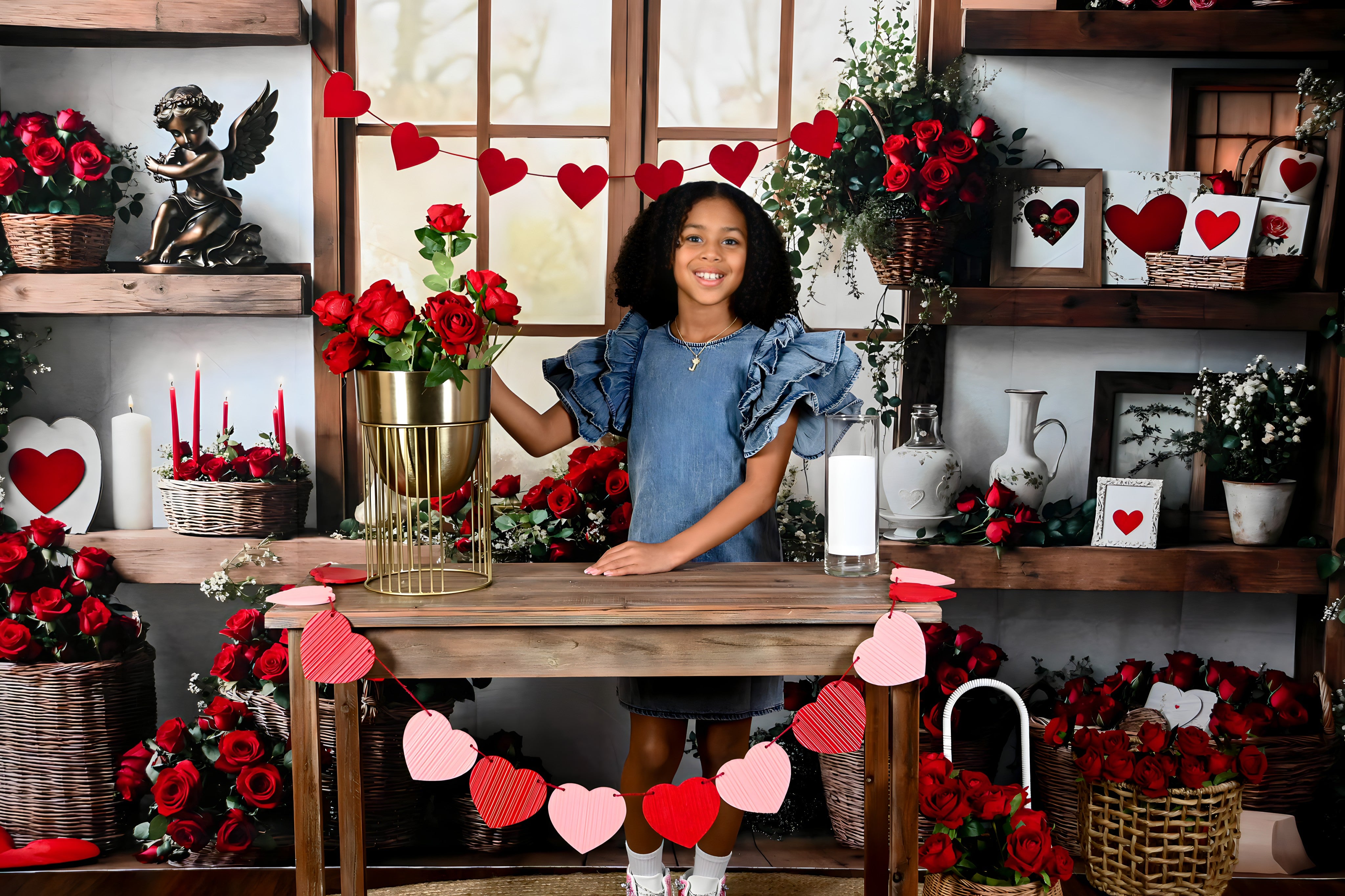 Kate Saint Valentin Roses Étagères Fenêtre Toile de fond conçue par Emetselch - Kate Backdrop FR