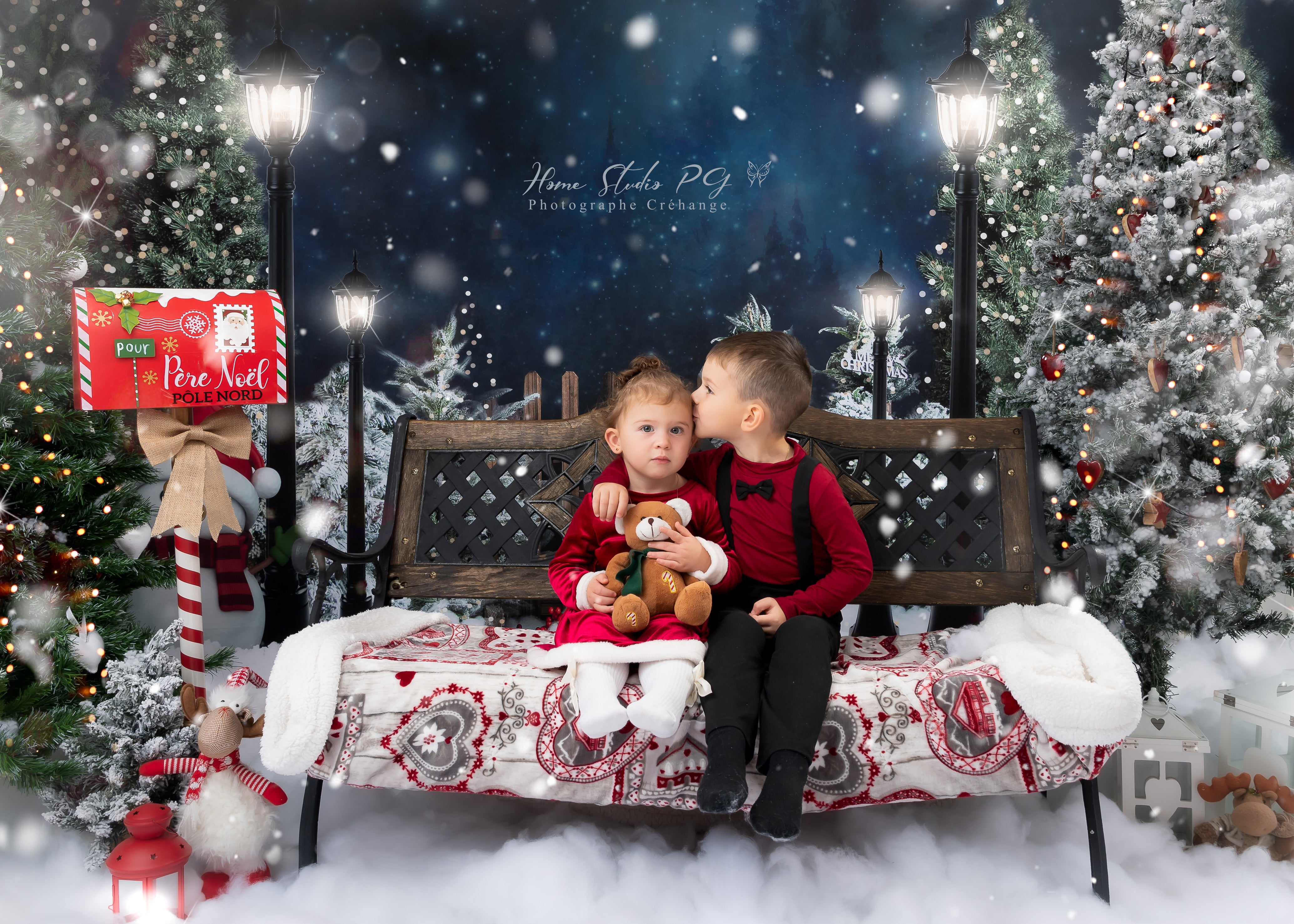 Kate Clôture Bonhomme de neige Noël Hiver Nuit Toile de fond pour la photographie