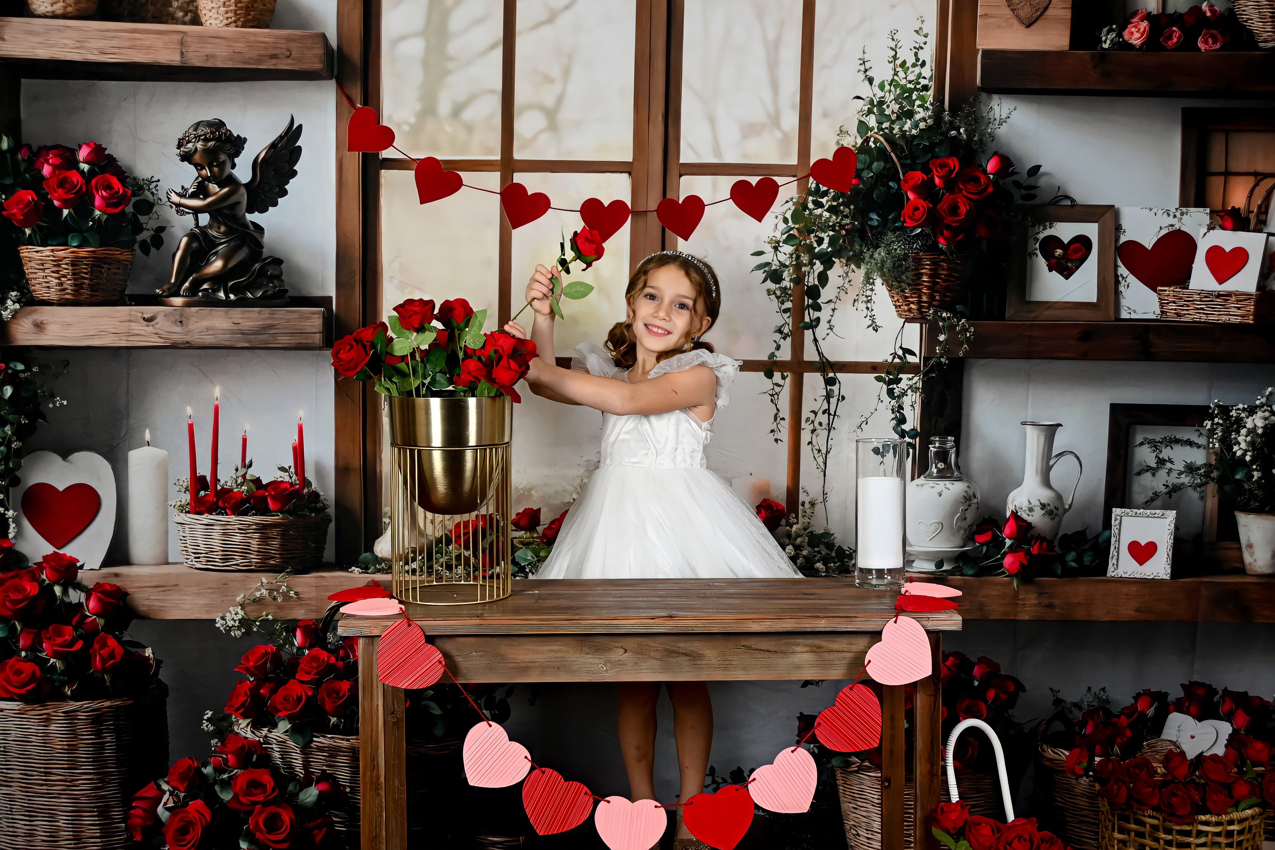 Kate Saint Valentin Roses Étagères Fenêtre Toile de fond conçue par Emetselch - Kate Backdrop FR